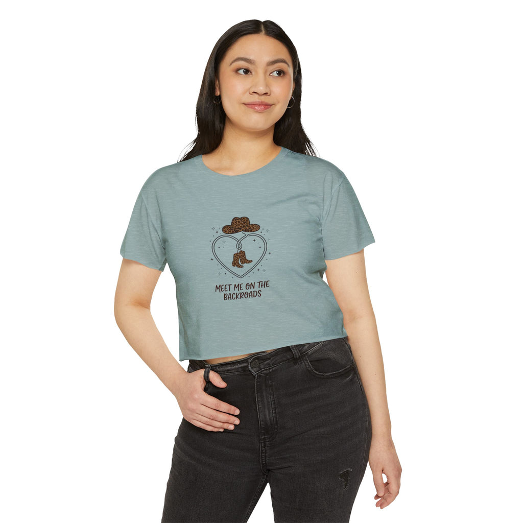 Festival Crop Top — "Meet Me on the Backroads" Country Cowgirl Graphic