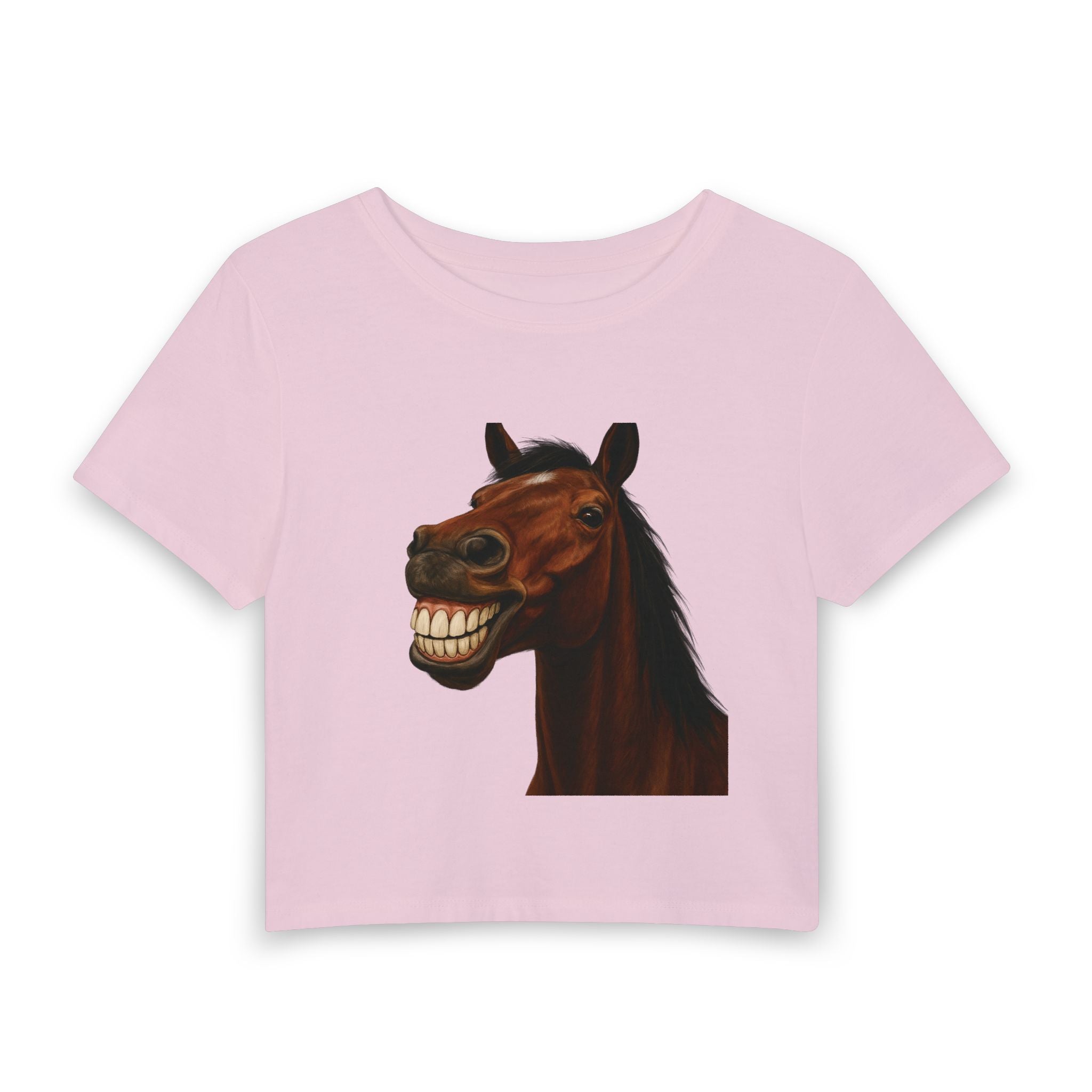 Smiling Horse Crop Tee — Funny Horse Face Womens Baby Tee