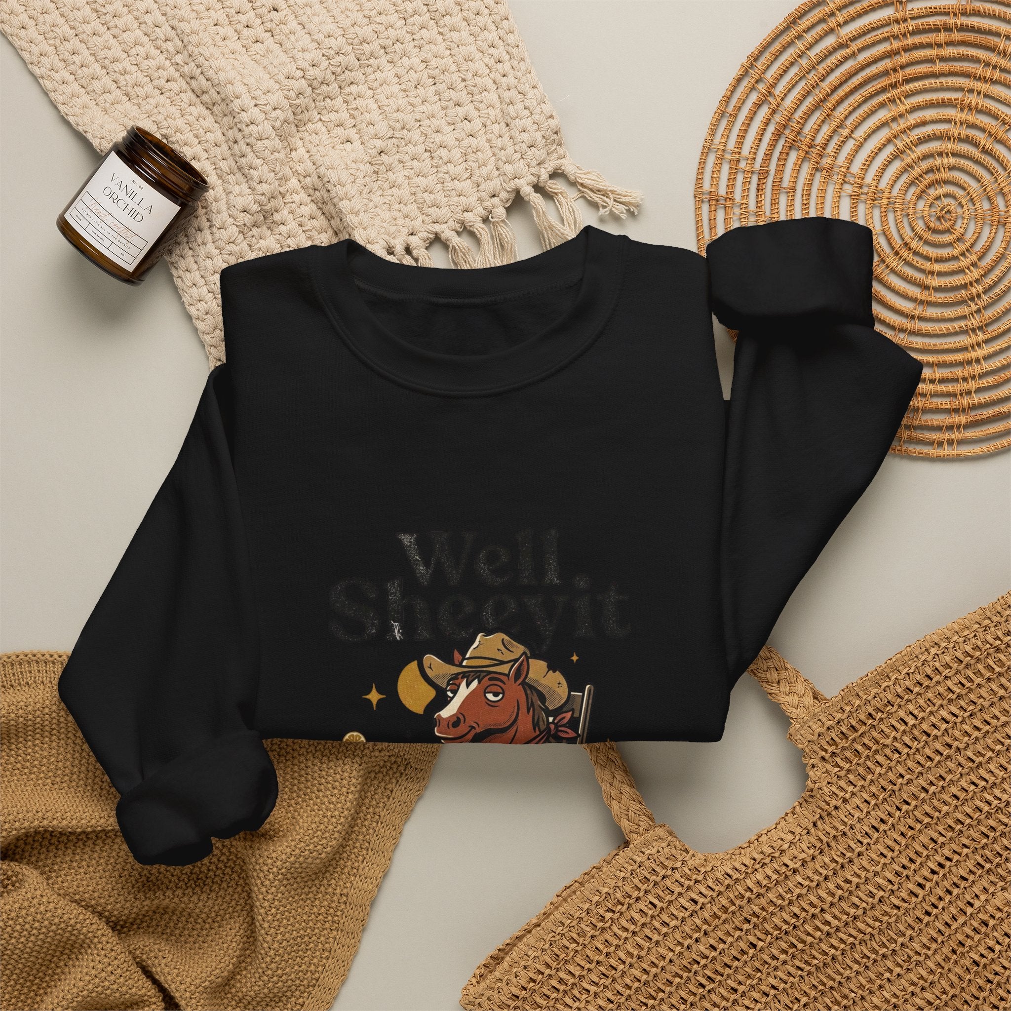 Well Sheeyit Horse Crewneck Sweatshirt | Vintage Southern, Rustic Western Humor