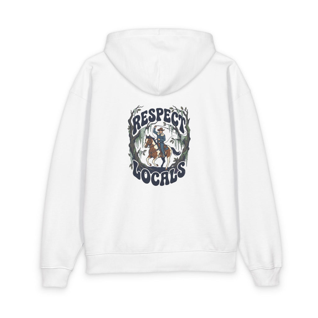 Respect Locals Hoodie — Eco Organic Relaxed Pullover with Western Graphic