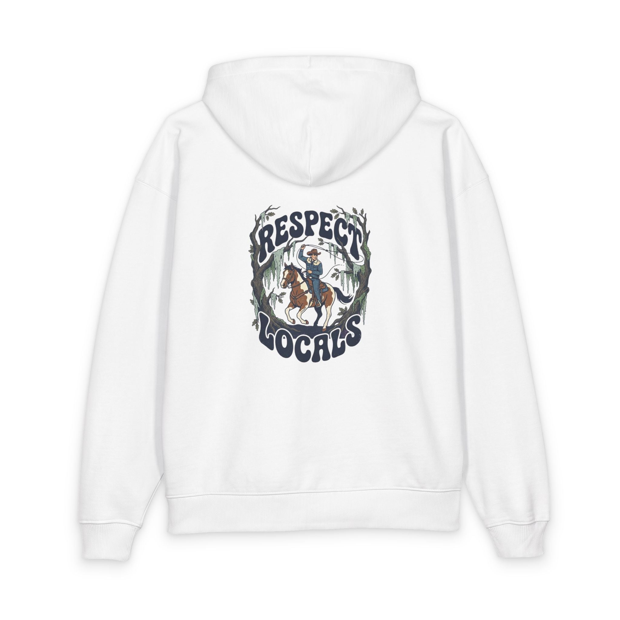 Respect Locals Hoodie — Eco Organic Relaxed Pullover with Western Graphic