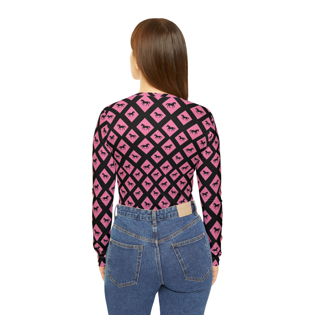 Pink Black Diamond horses cooling V-Neck Long Sleeve — Women's Patterned Top