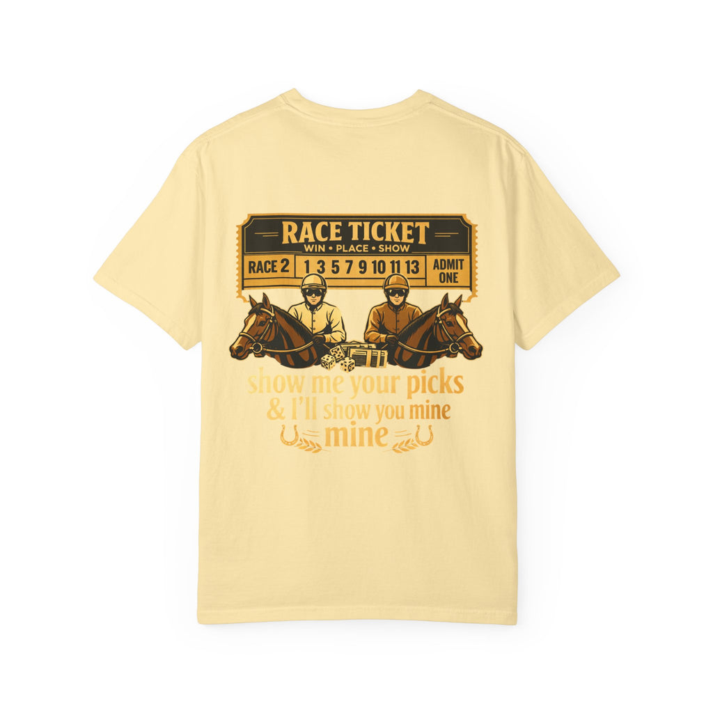 Horse Racing T-Shirt — "Show Me Your Picks" Vintage Race Ticket Design