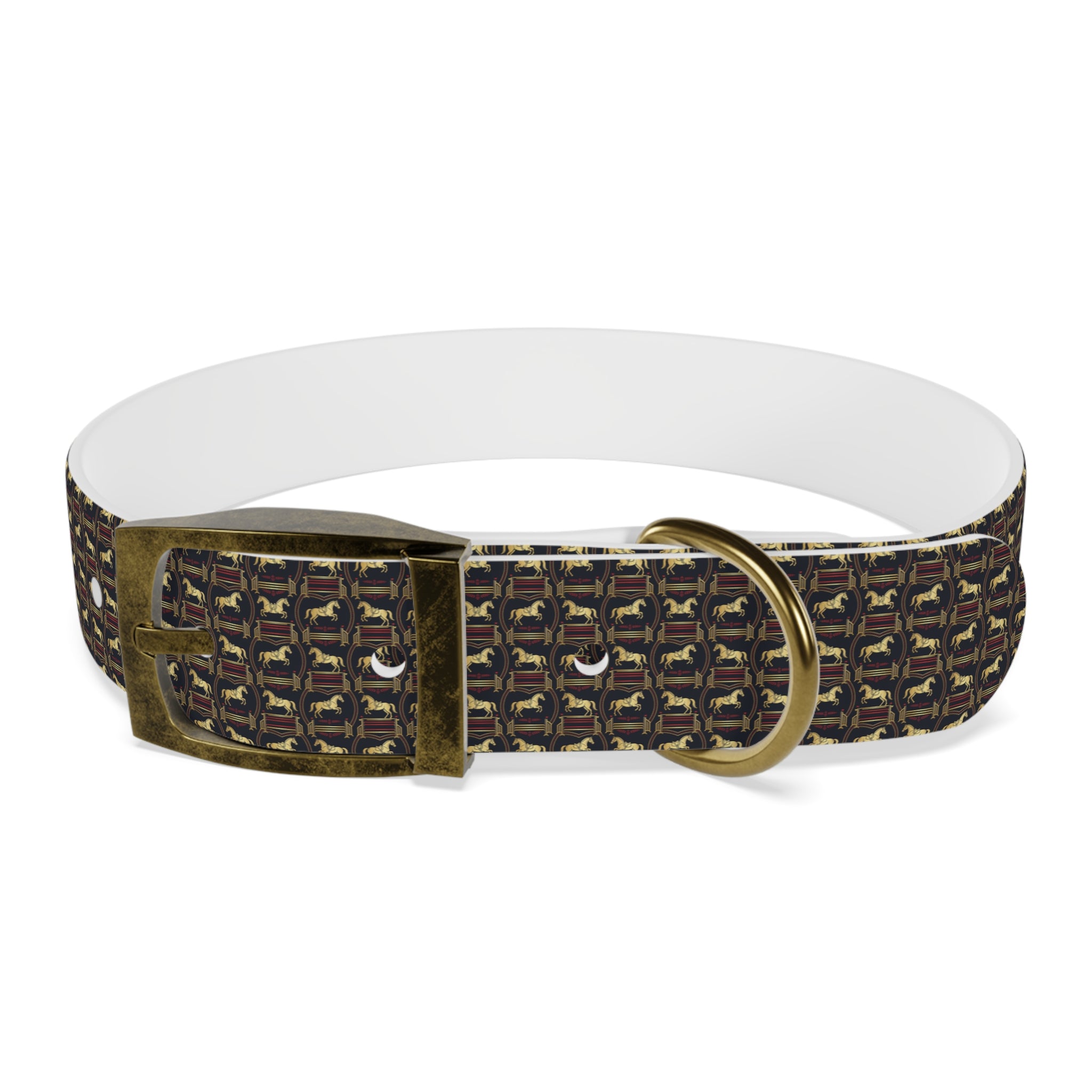 Navy Rich Red and Gold all over Horse Equestrian print dirt and waterproof collar
