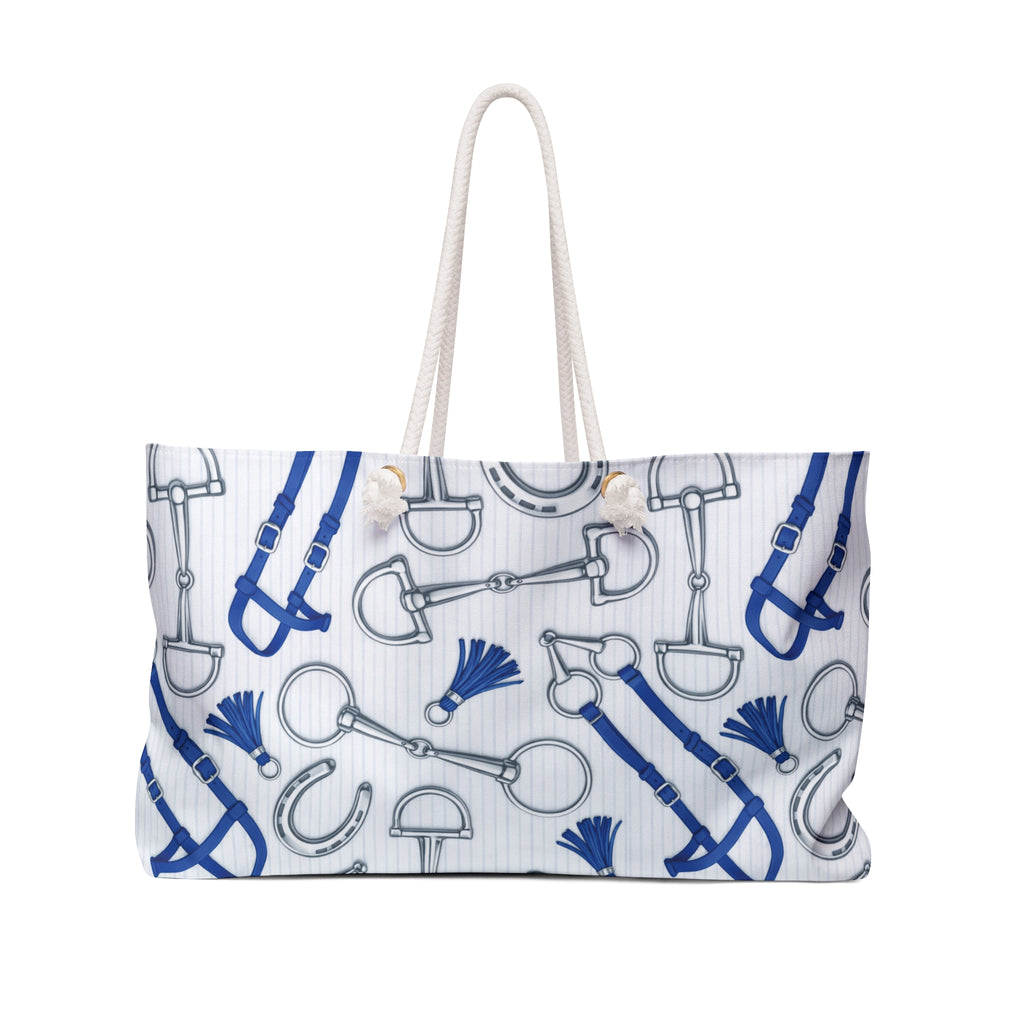 Equestrian Bit Pattern Weekender Bag — Nautical Blue Horse Travel Tote