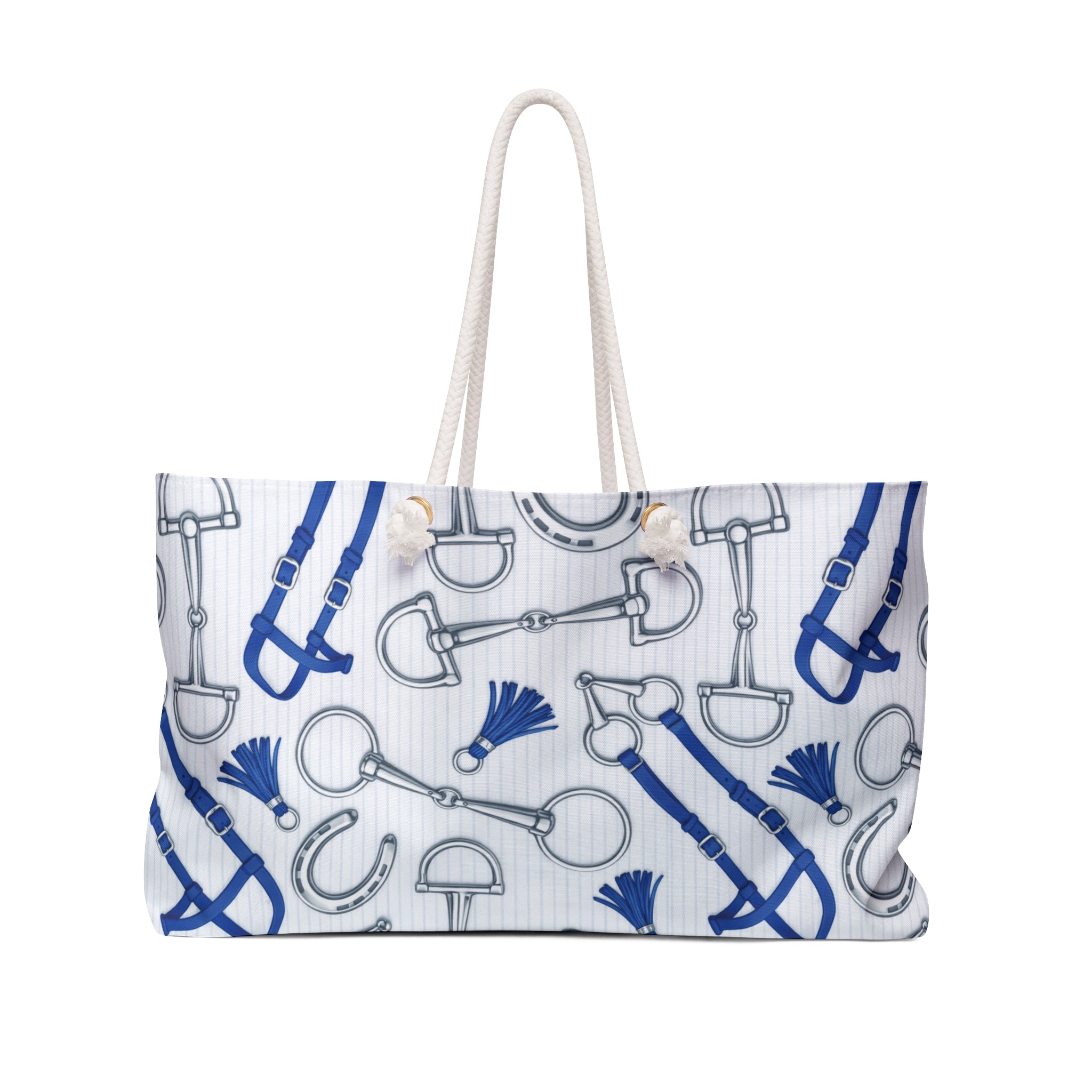 Equestrian Bit Pattern Weekender Bag — Nautical Blue Horse Travel Tote