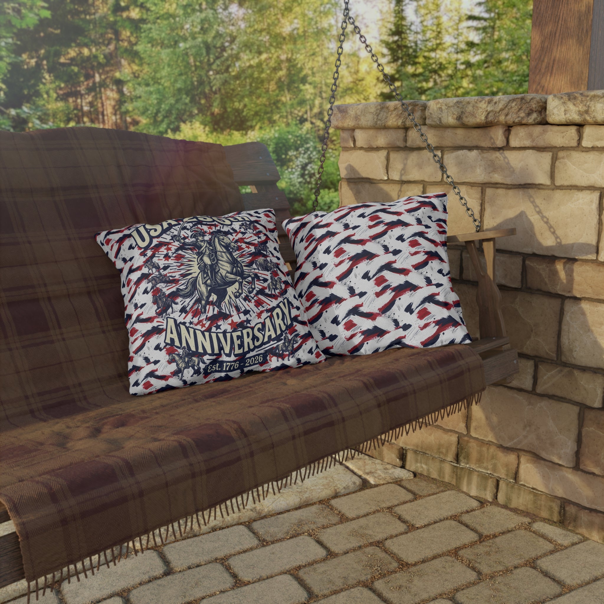 USA 250th Anniversary Outdoor Pillow — Patriotic Red White Blue Decor