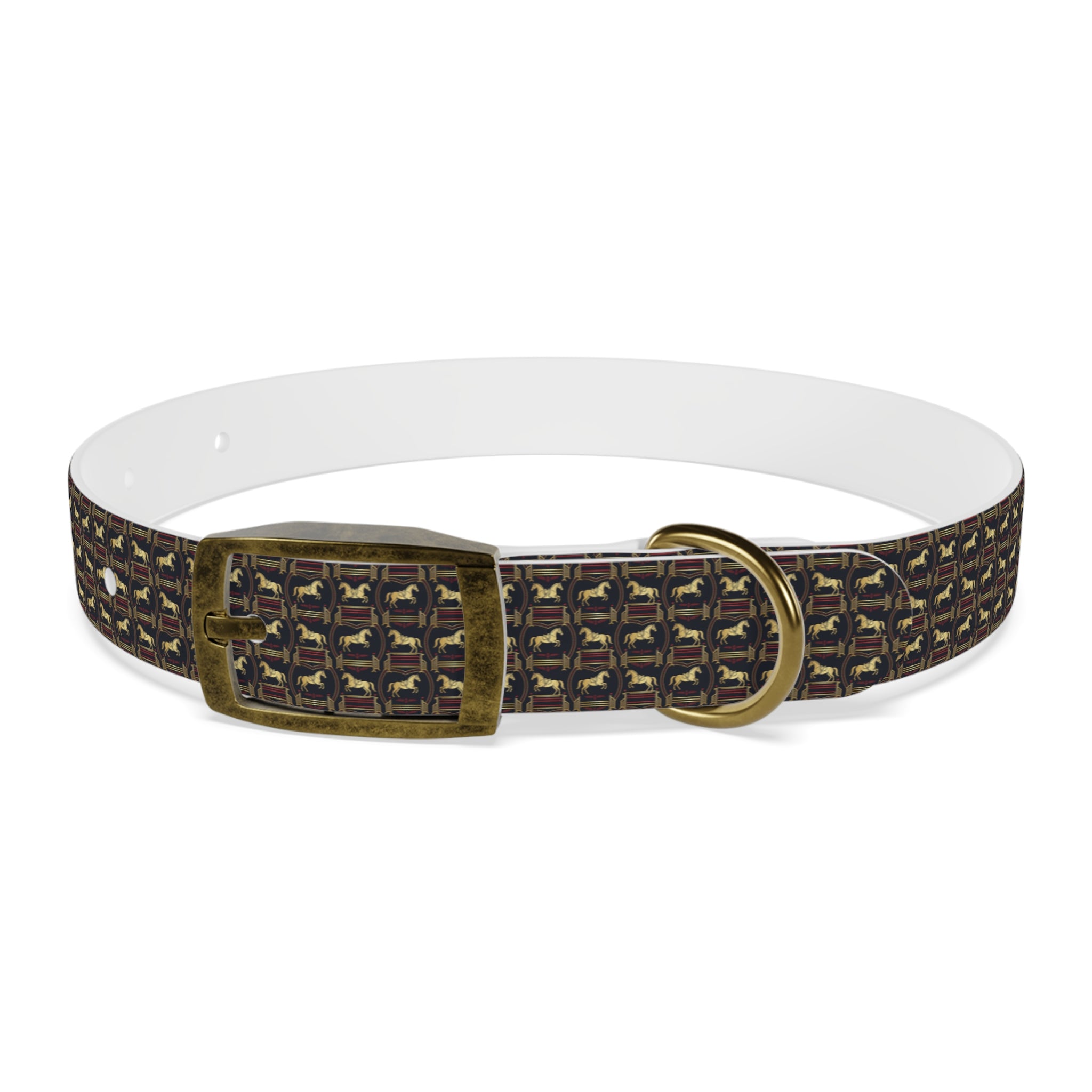 Navy Rich Red and Gold all over Horse Equestrian print dirt and waterproof collar