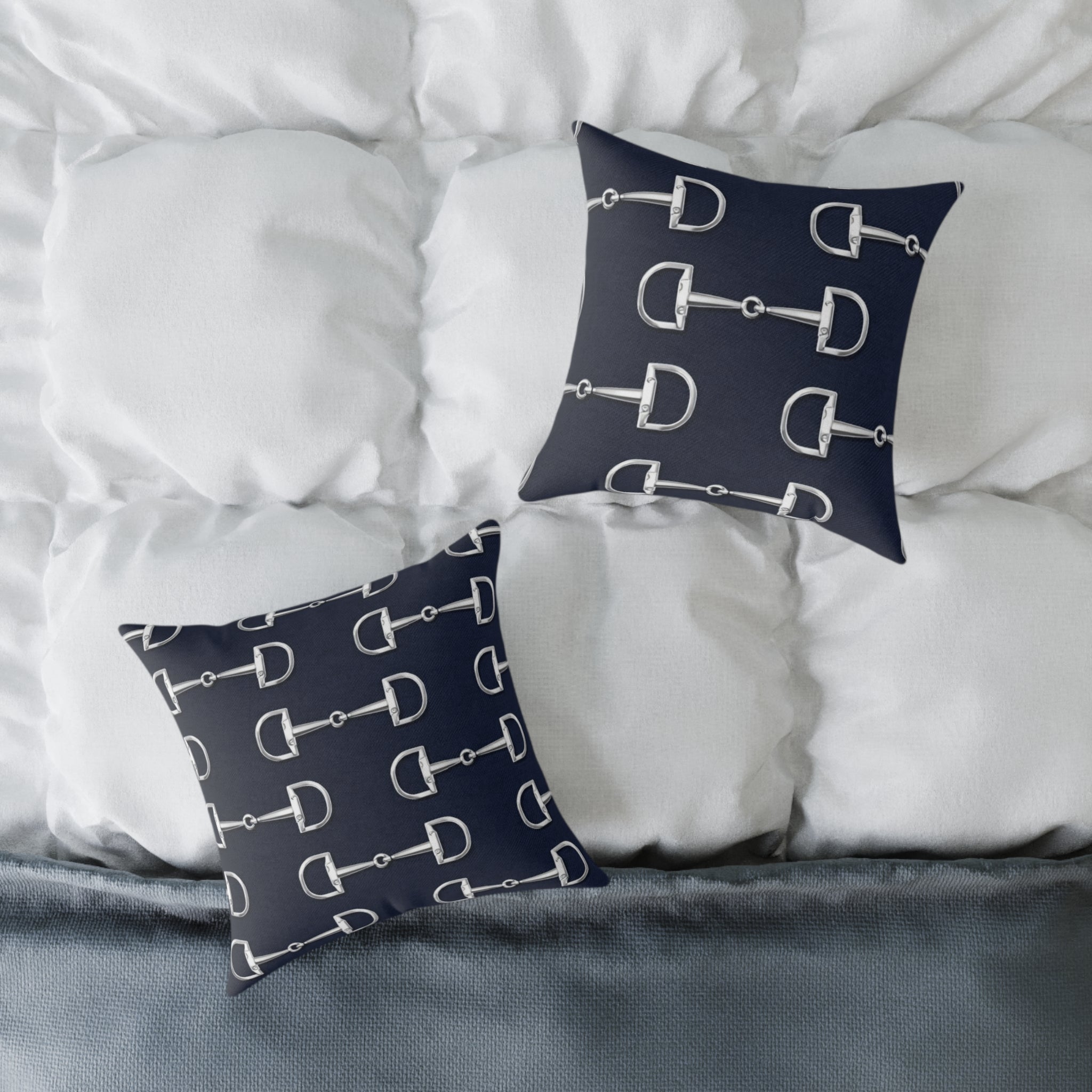 Equestrian Bit Pattern Pillow — Navy Square Throw Pillow