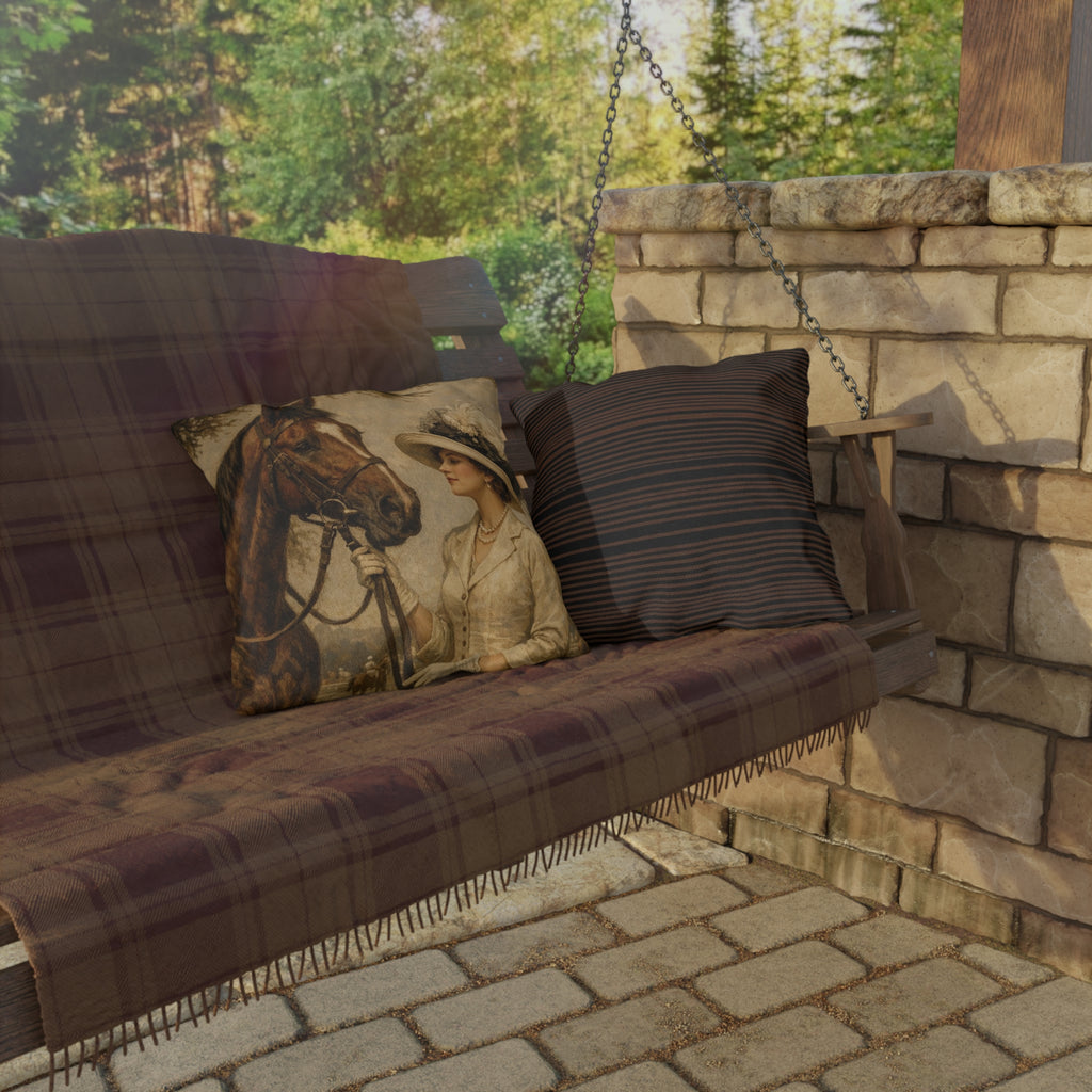 Vintage Equestrian Outdoor Pillow  Lady and Horse Art