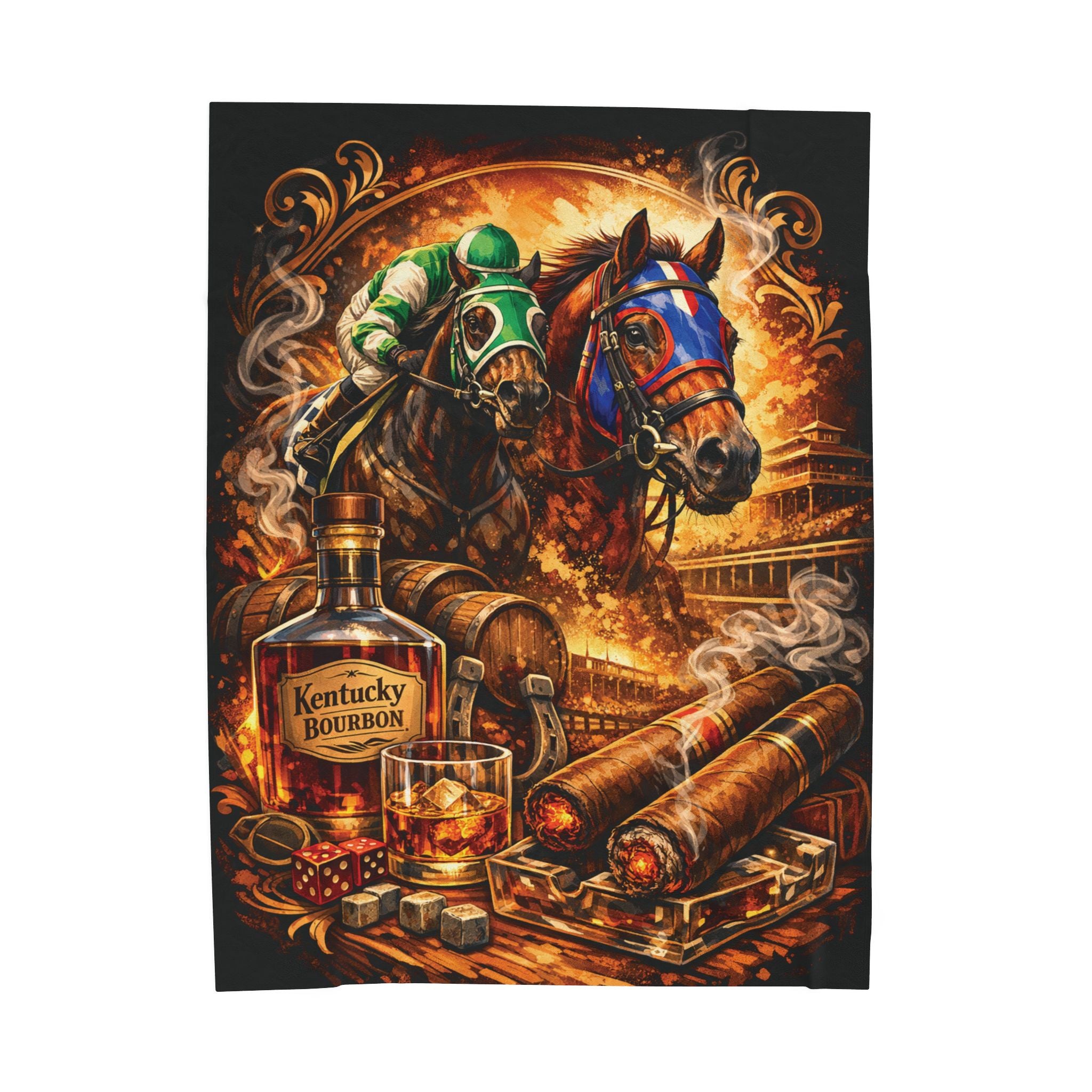 Horse Racing Bourbon and Cigars Velveteen Plush Blanket