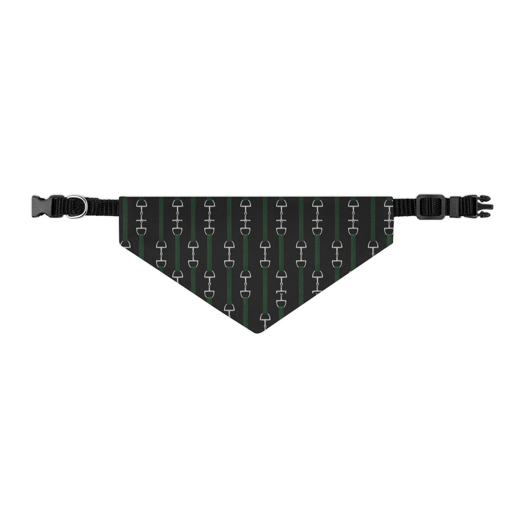 Pet Bandana Collar — Hunter Green Webbed Look Straps With Silver Horsebit Motif Pattern Dog Bandana Collar