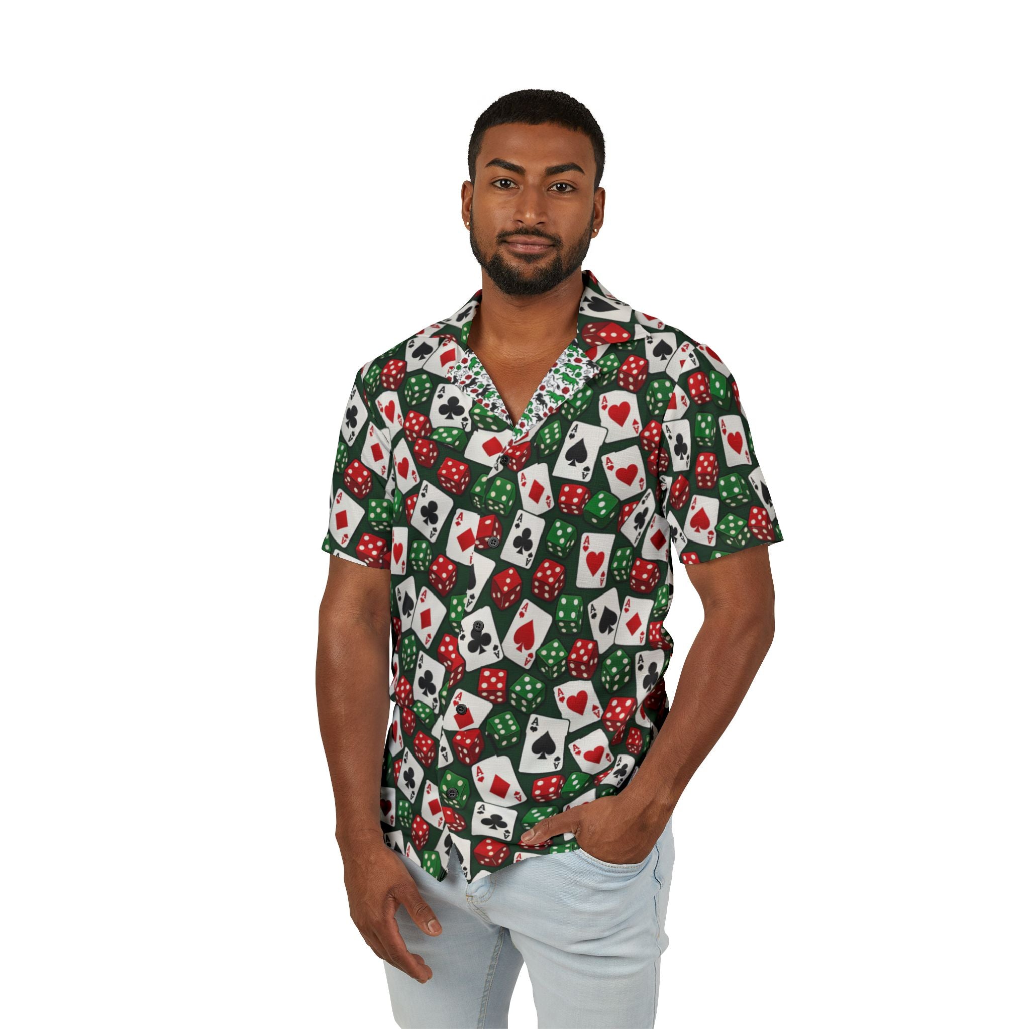 Casino Poker Chips and Cards Hawaiian Shirt with racehorse placket