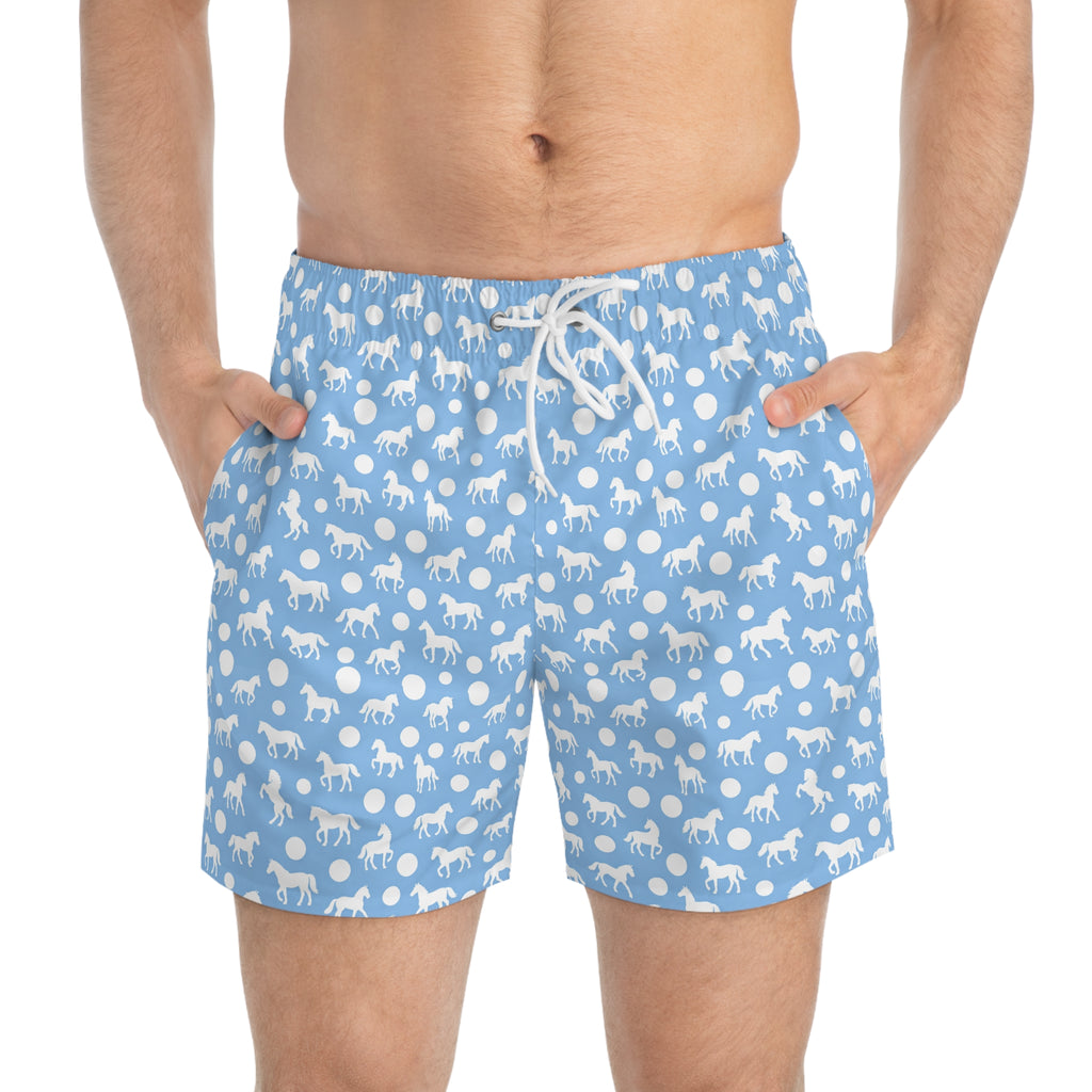 Blue Horse Print Swim Trunks