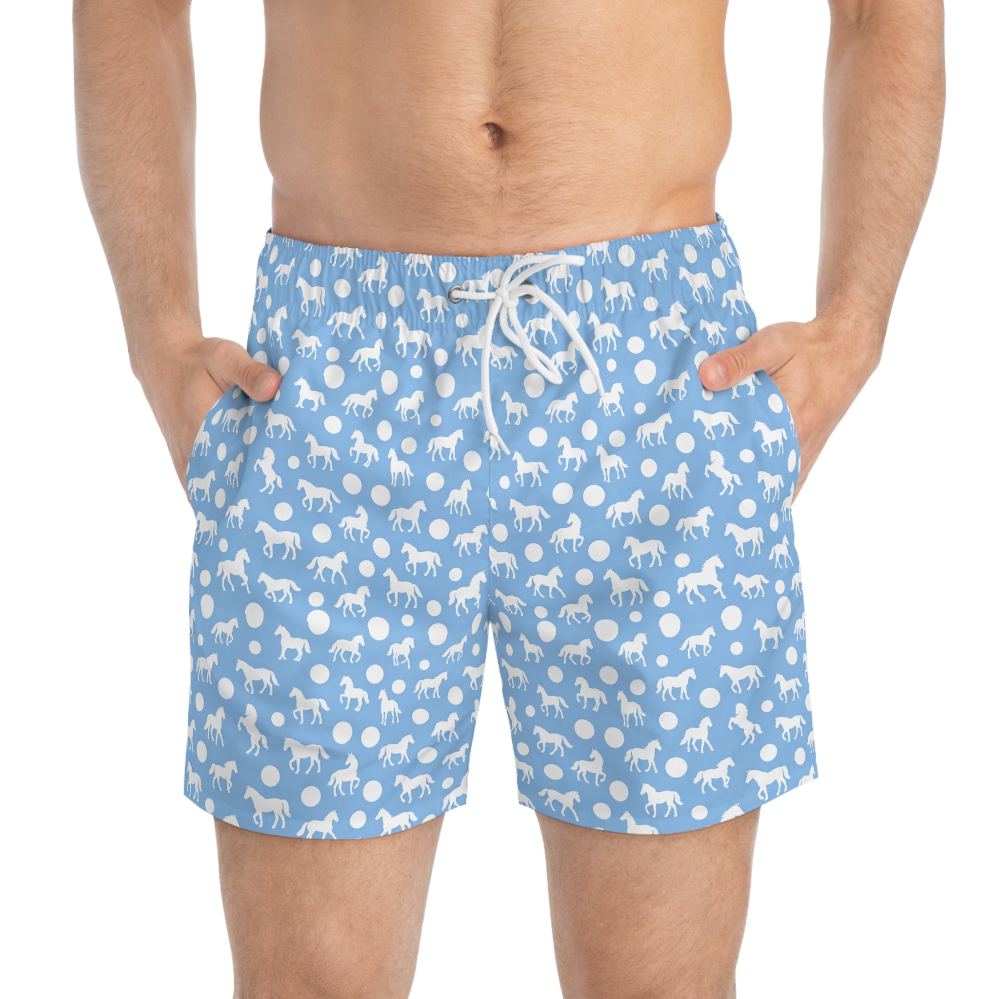 Blue Horse Print Swim Trunks