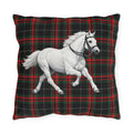 White Horse on Red and Black Tartan Outdoor Pillow
