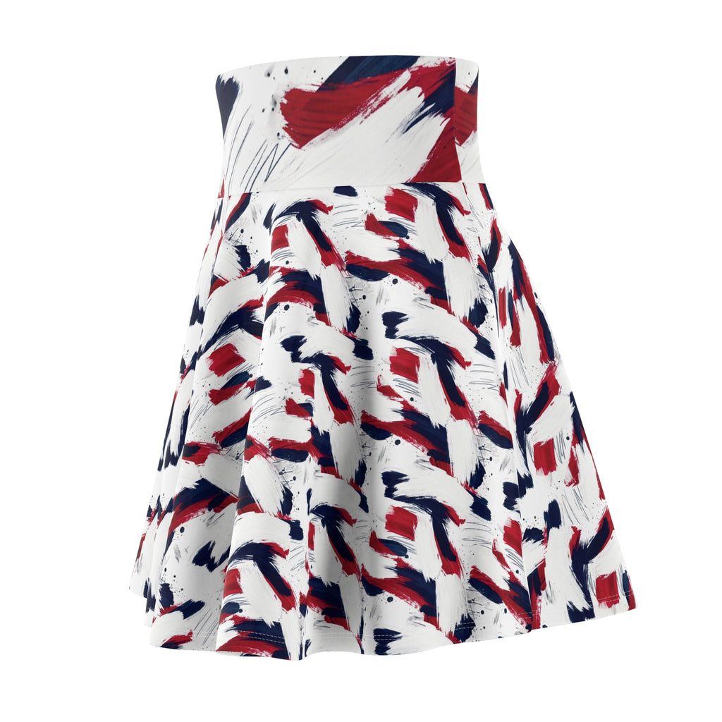 Patriotic Brushstroke Skater Skirt — Red White & Navy AOP