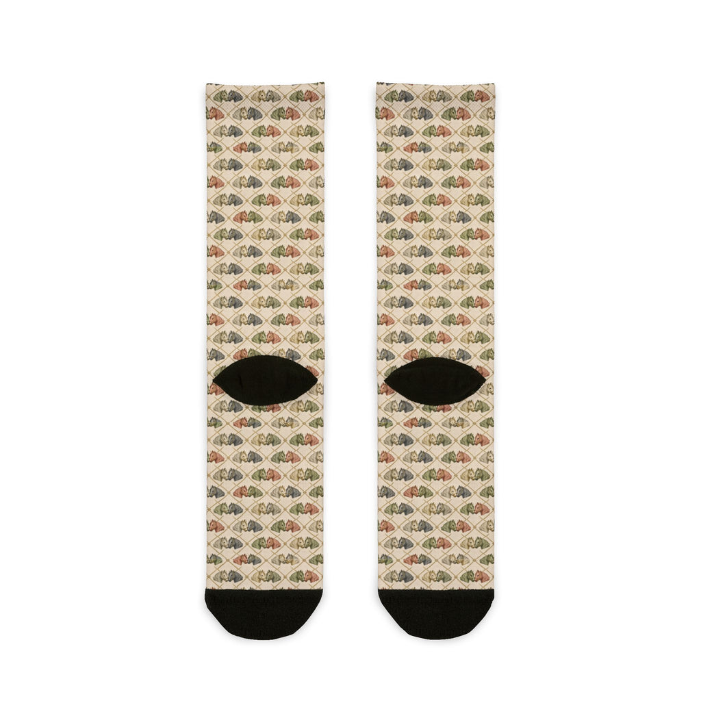 Elegant soft color equestrian print horse head sock design