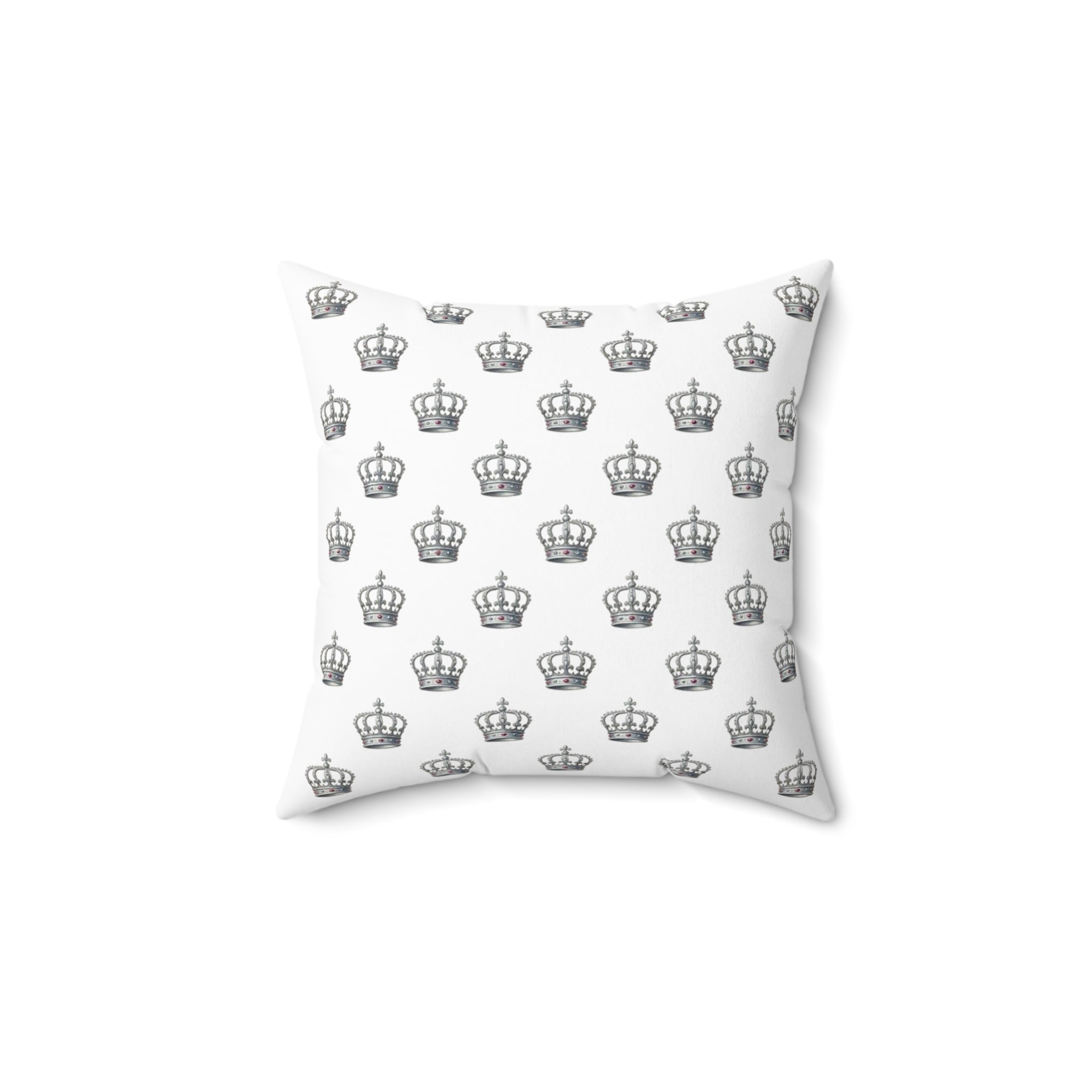 Crown Pattern Square Pillow — Royal Monochrome Decorative Throw Pillow