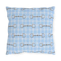 Baby Blue Plaid Horse Bit Outdoor Pillow