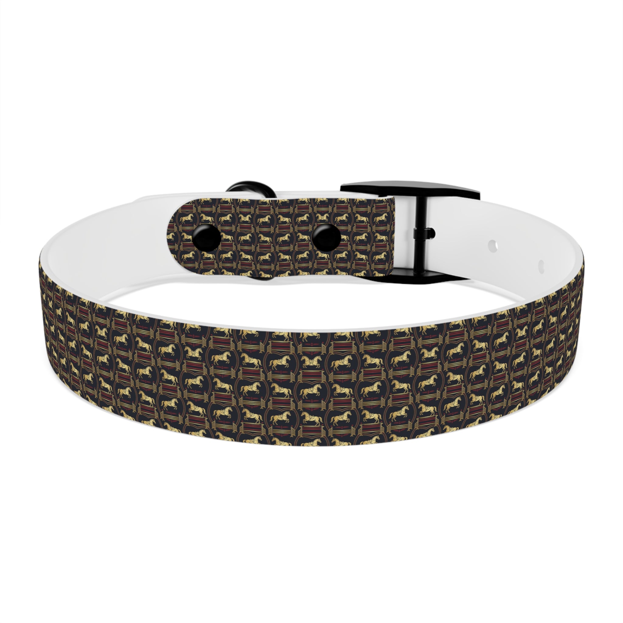 Navy Rich Red and Gold all over Horse Equestrian print dirt and waterproof collar