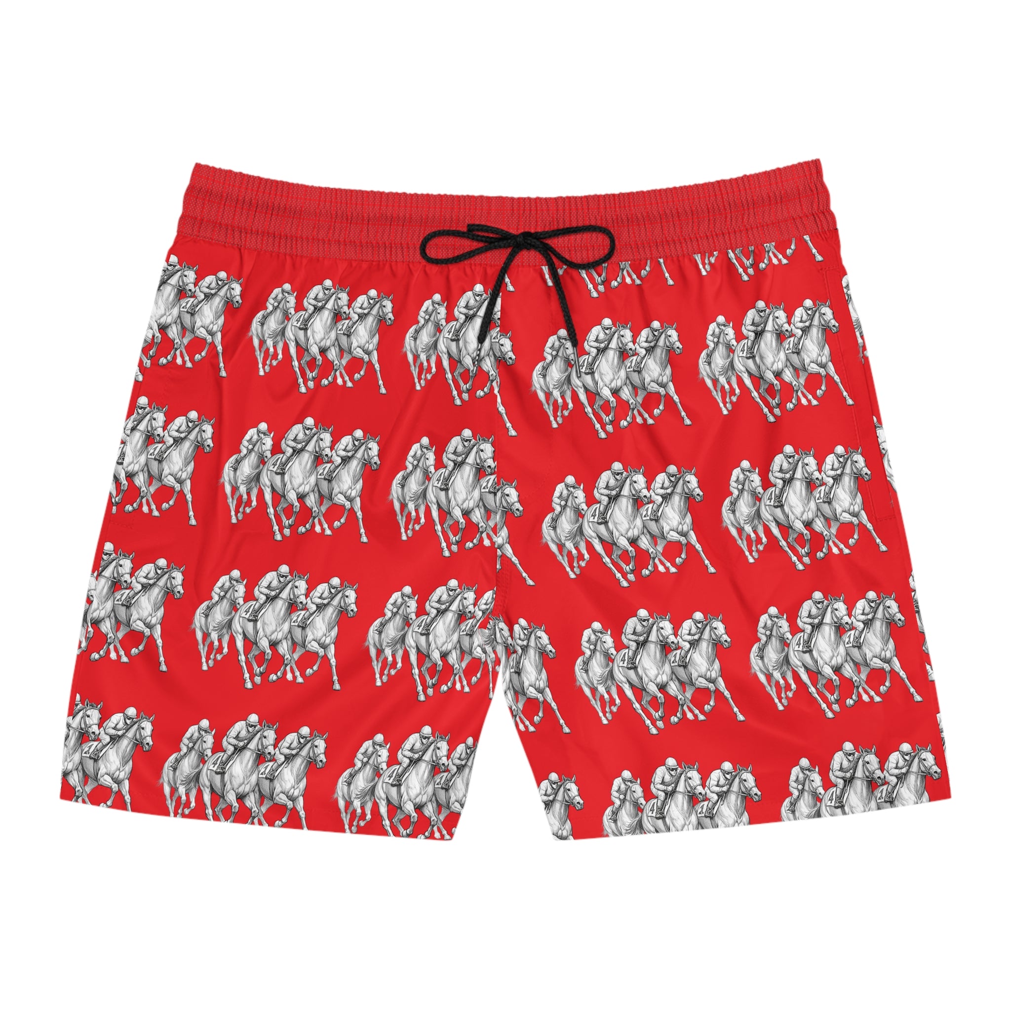 Red horse racing Print Swim Shorts — Men's Mid-Length Beach Trunks
