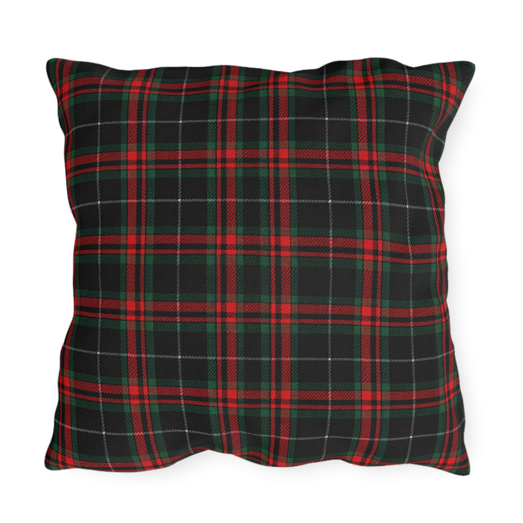 White Horse on Red and Black Tartan Outdoor Pillow