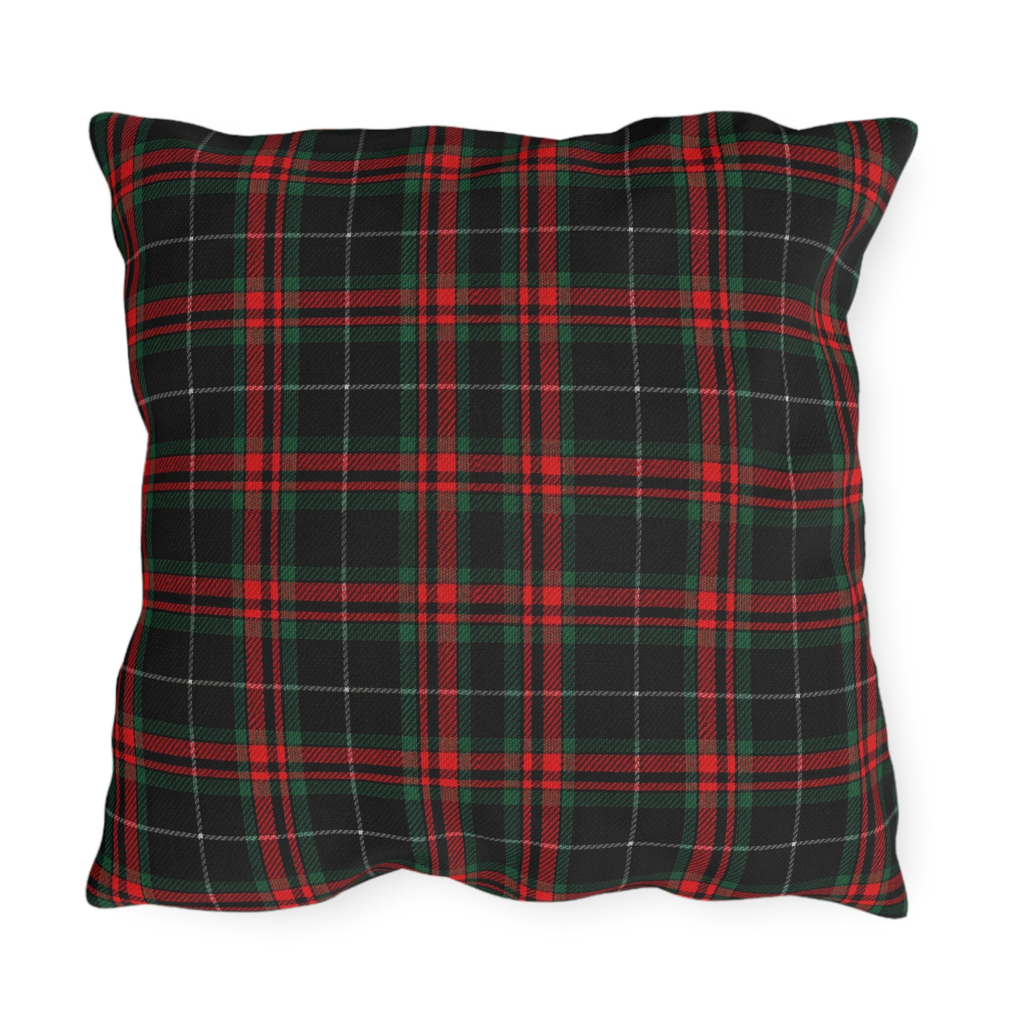White Horse on Red and Black Tartan Outdoor Pillow