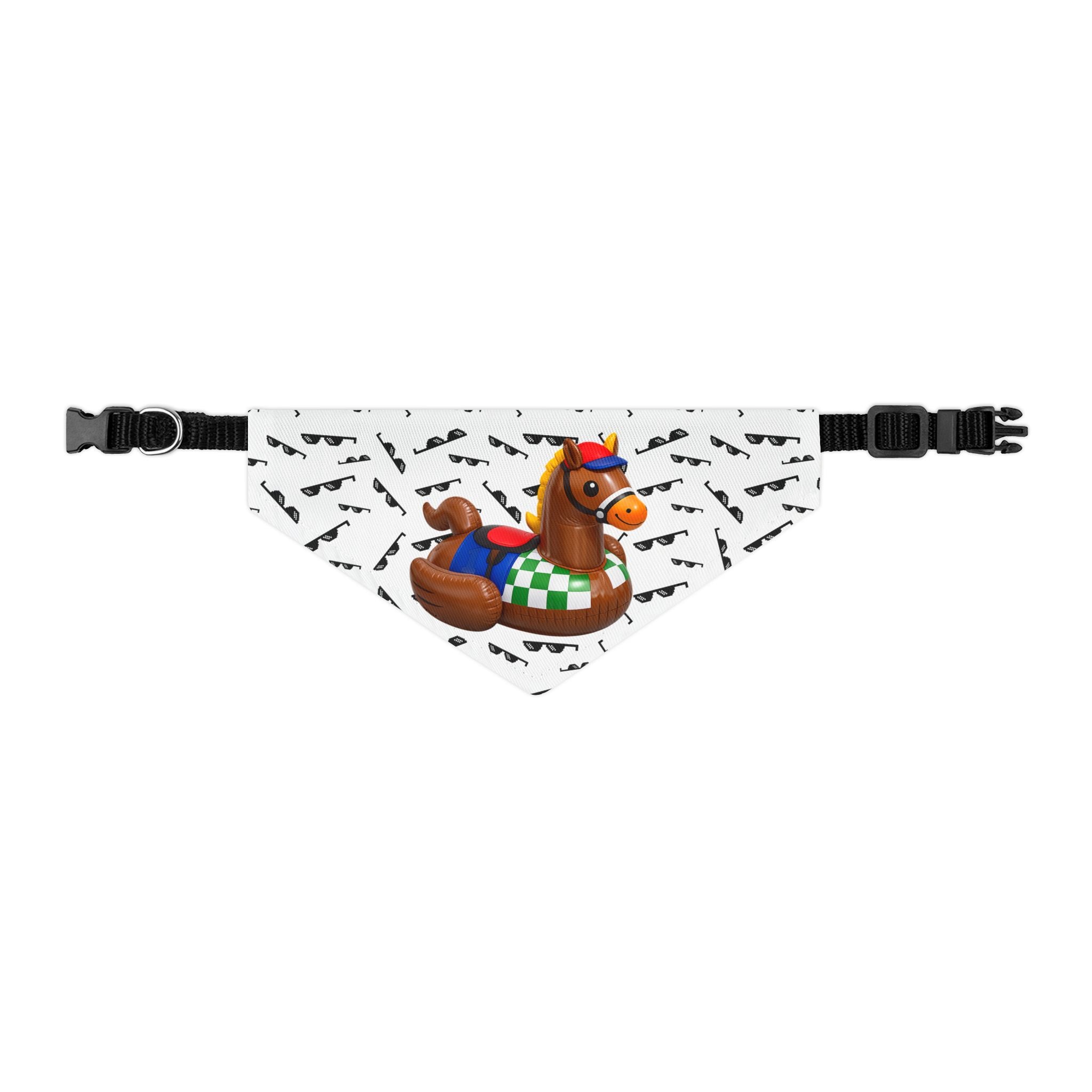 Inflatable Rubber Duck Horse with mini Wayfarers Pet Bandana Collar – Fun Equestrian Dog Accessory