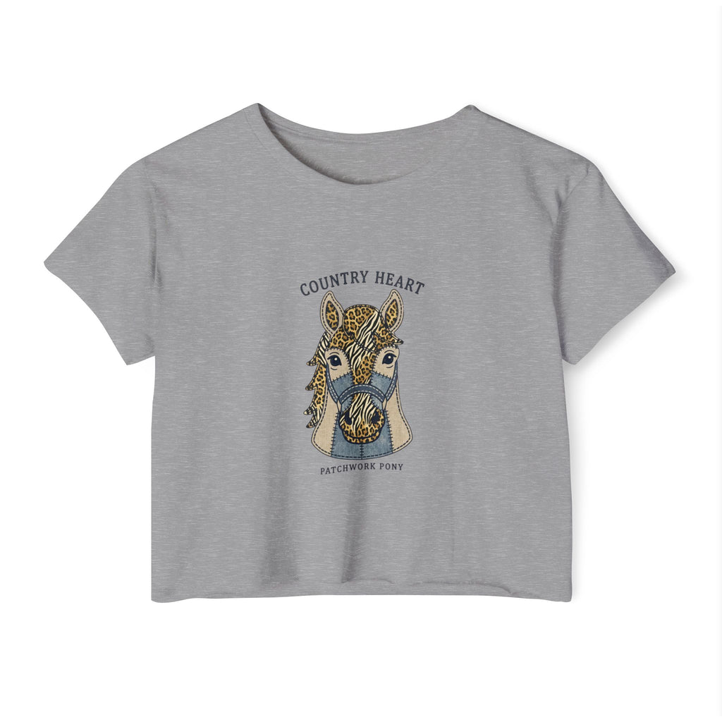 Country Heart Patchwork Pony Crop Top — Women’s Festival Tee