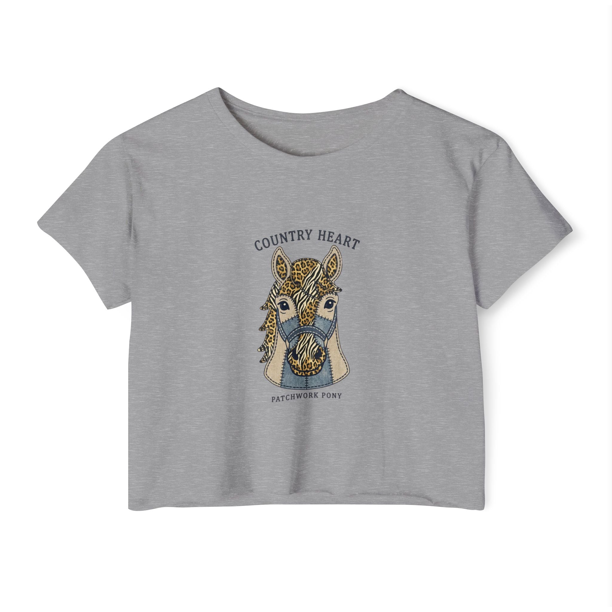 Country Heart Patchwork Pony Crop Top — Women’s Festival Tee