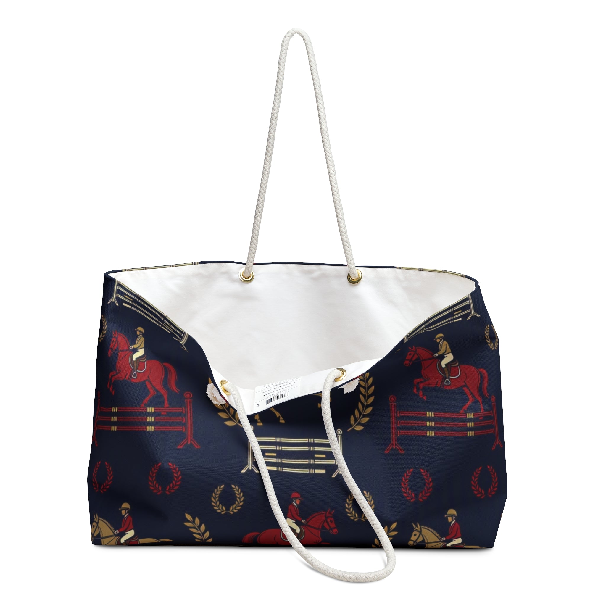 Equestrian Weekender Bag – Navy Horse Riding Pattern Travel Tote