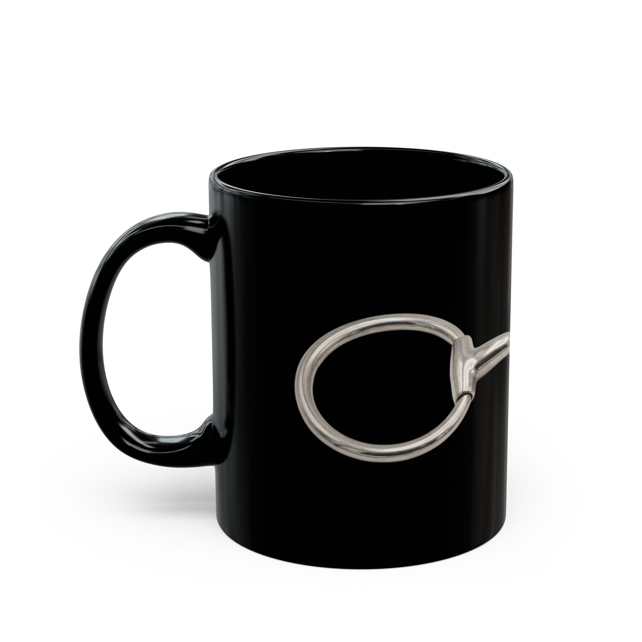 Equestrian Bit Black Coffee Mug — Silver Horse Bit Design