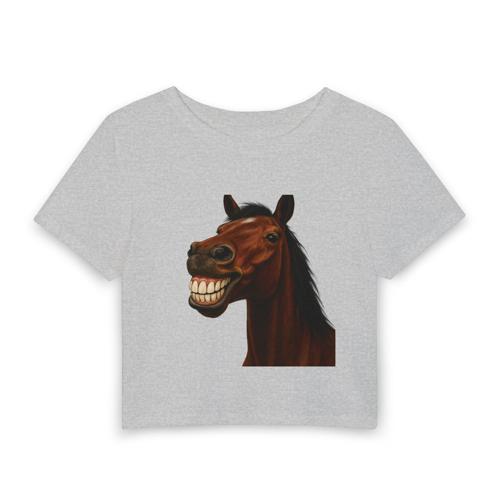 Smiling Horse Crop Tee — Funny Horse Face Womens Baby Tee
