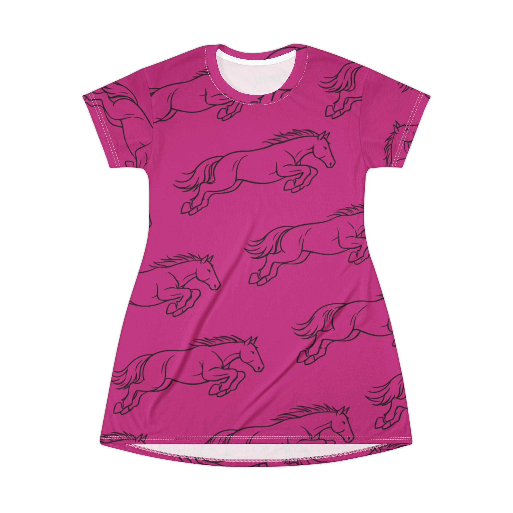 Horse Print T‑Shirt Dress — All-Over jumping Horse Pattern