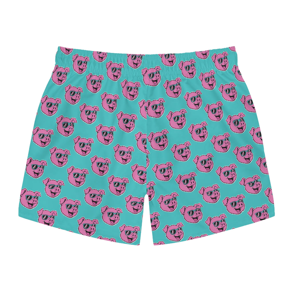 Swim Trunks — Retro Pink Pig Pattern All-Over Print