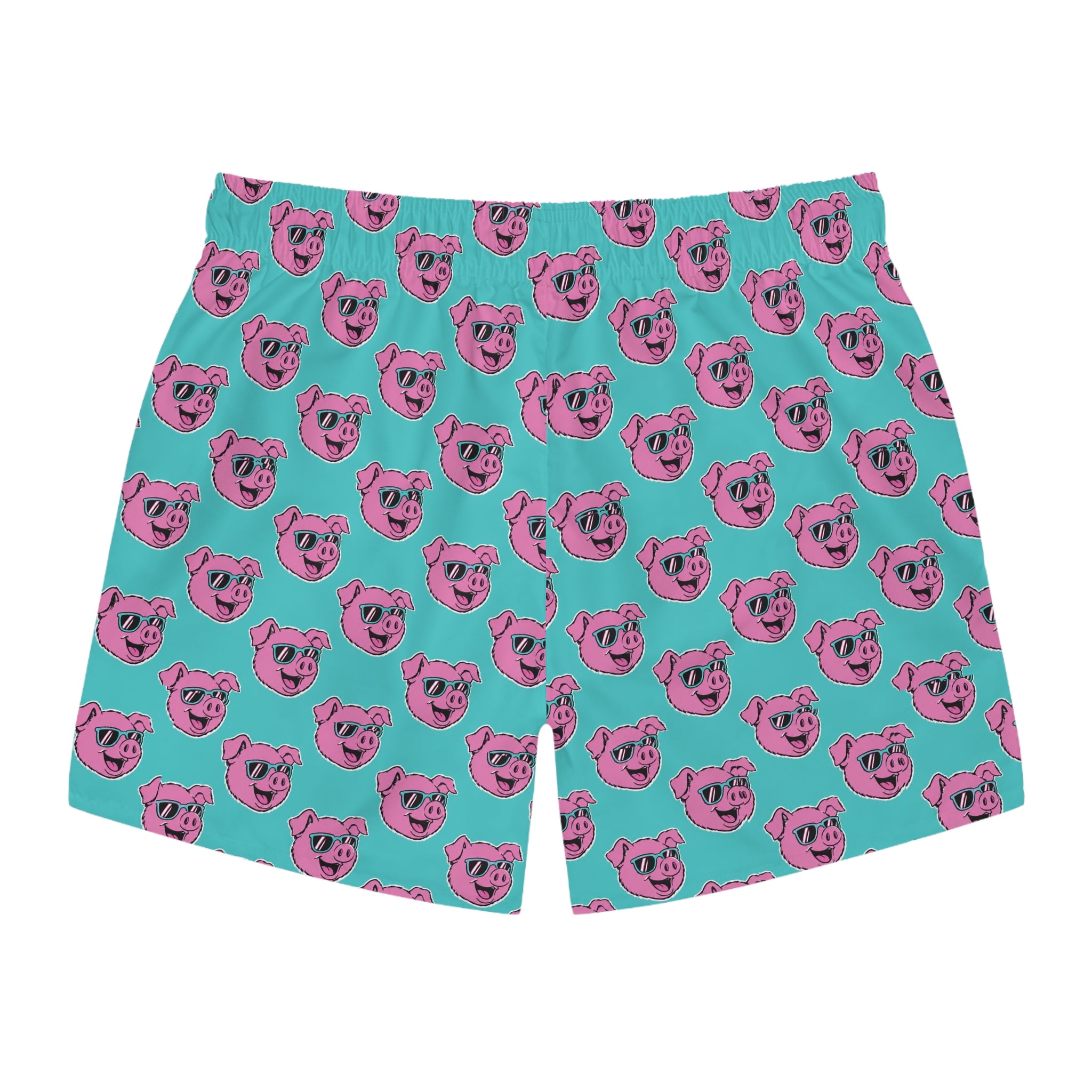 Swim Trunks — Retro Pink Pig Pattern All-Over Print