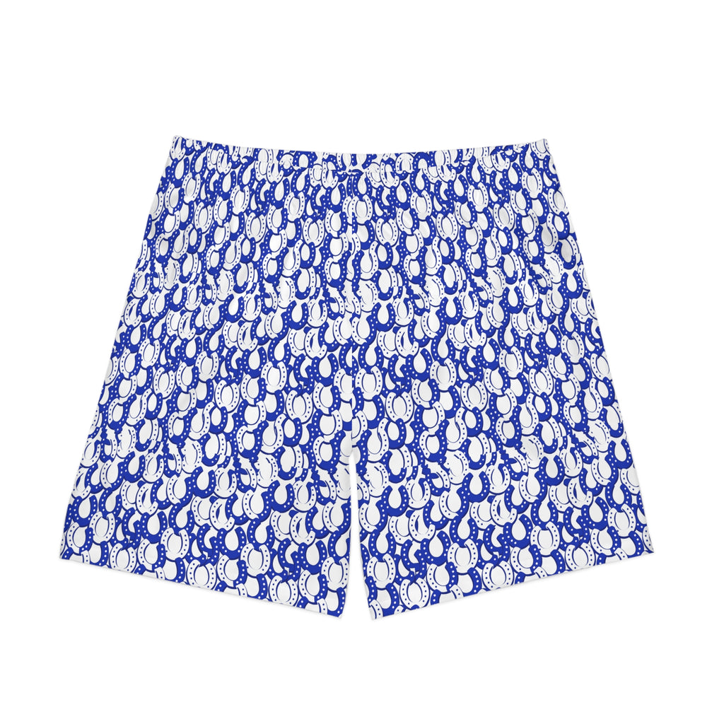 Men's Blue horseshoe Print Beach Shorts — Elastic Swim Trunks