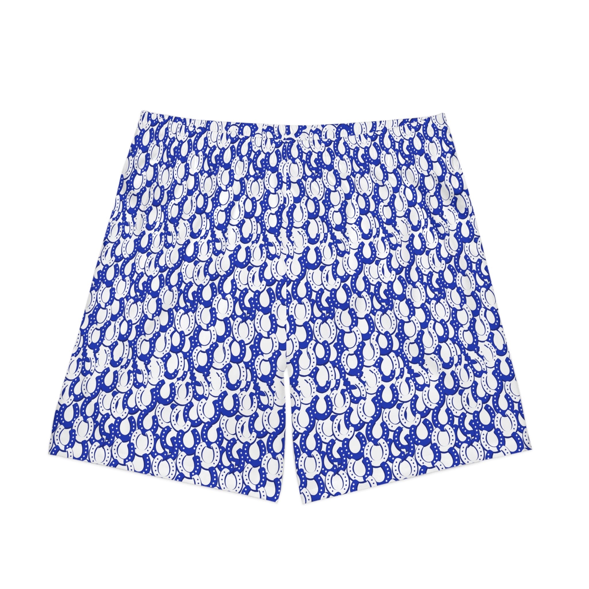 Men's Blue horseshoe Print Beach Shorts — Elastic Swim Trunks