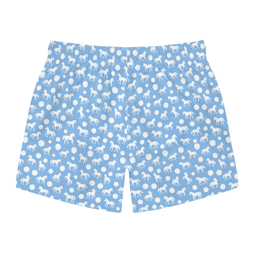 Blue Horse Print Swim Trunks