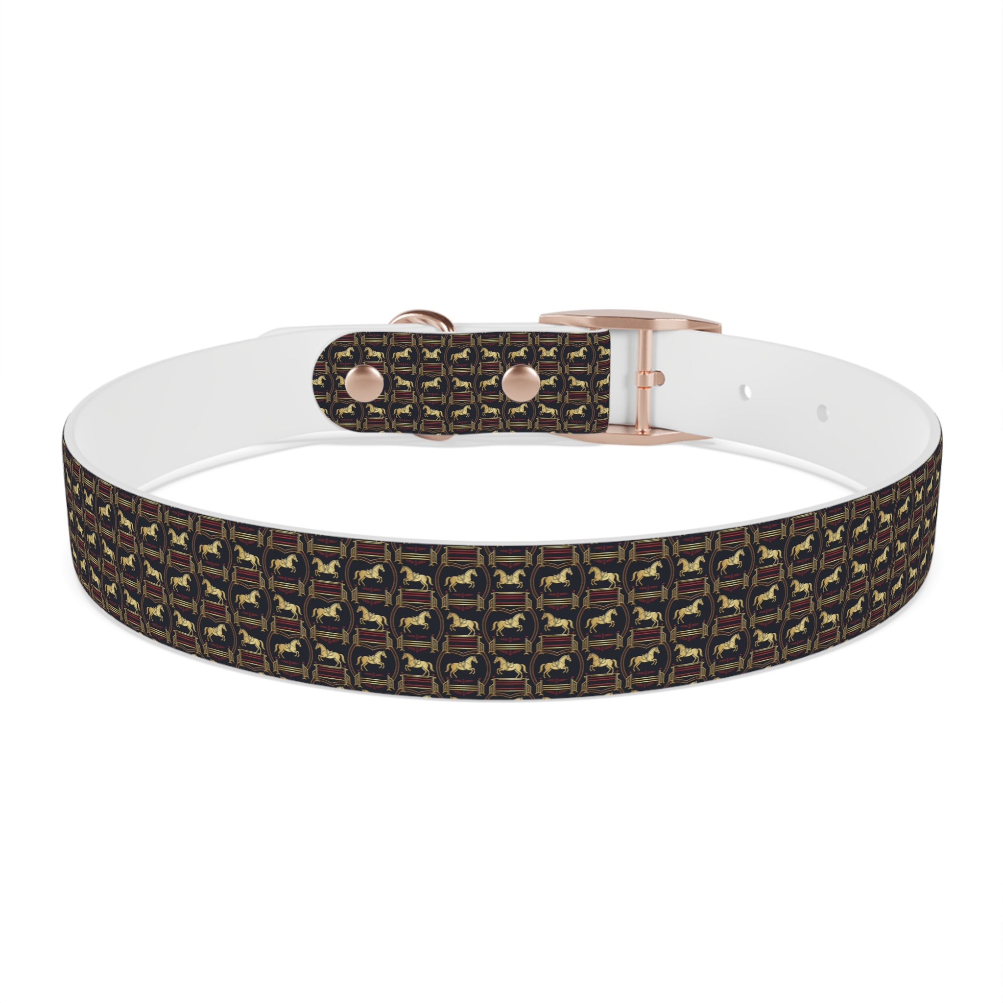 Navy Rich Red and Gold all over Horse Equestrian print dirt and waterproof collar