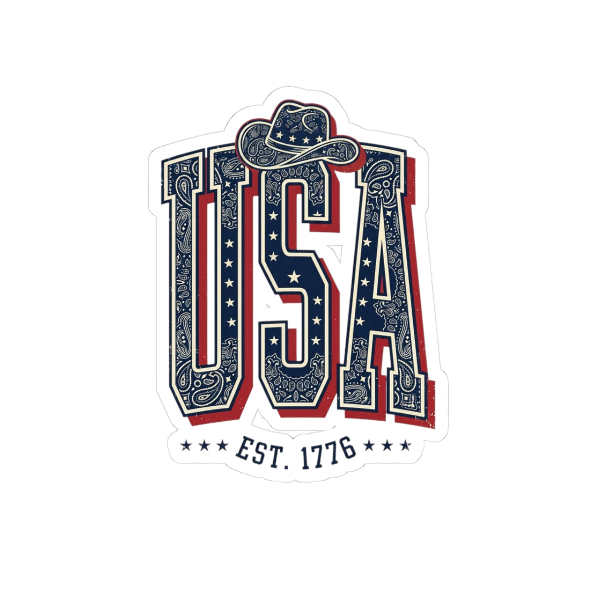 USA Patriotic Bandana Lettering Sticker | 4th of July Americana