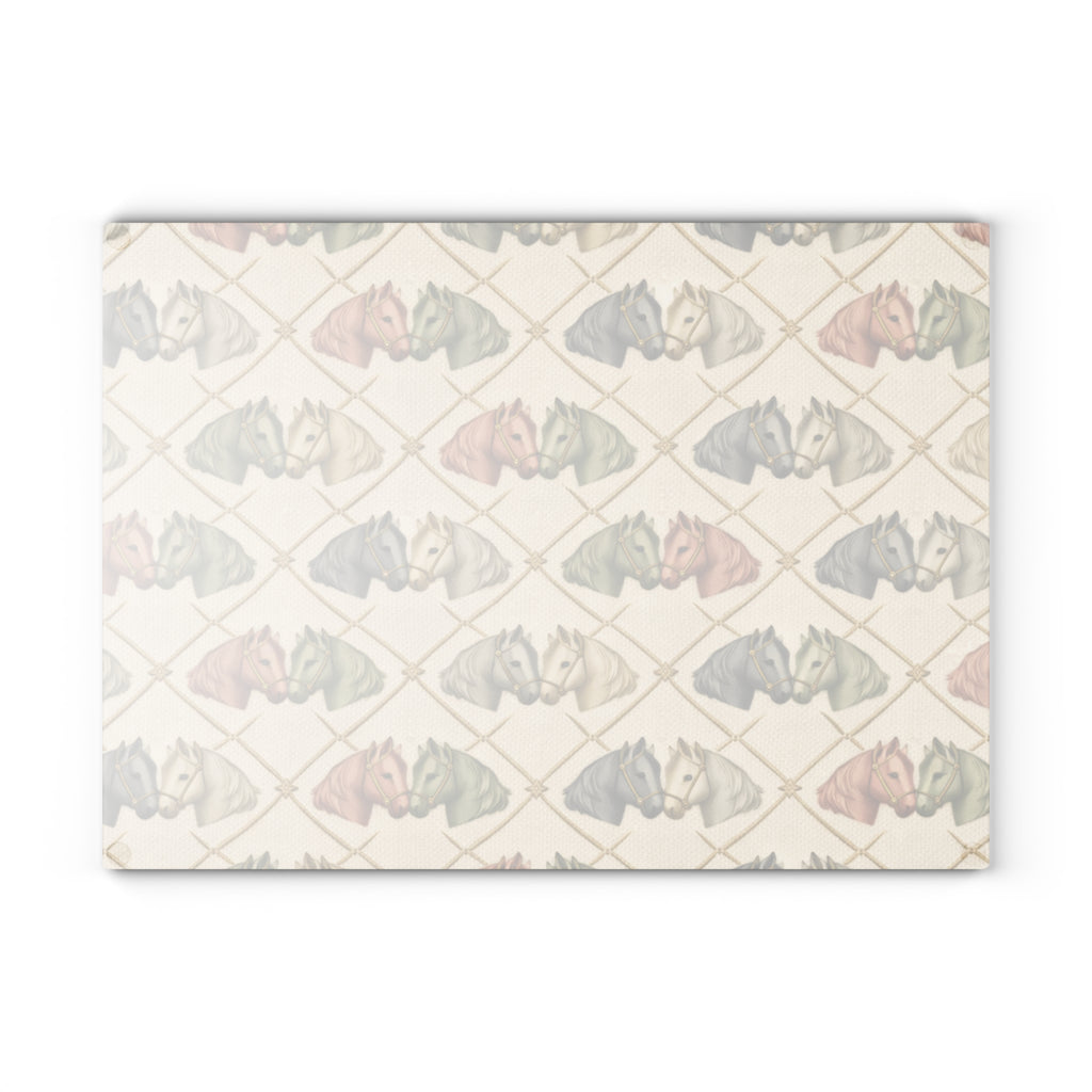 Glass Cutting Board — Diamond grid horses Pattern Soft Rustic Kitchen Decor
