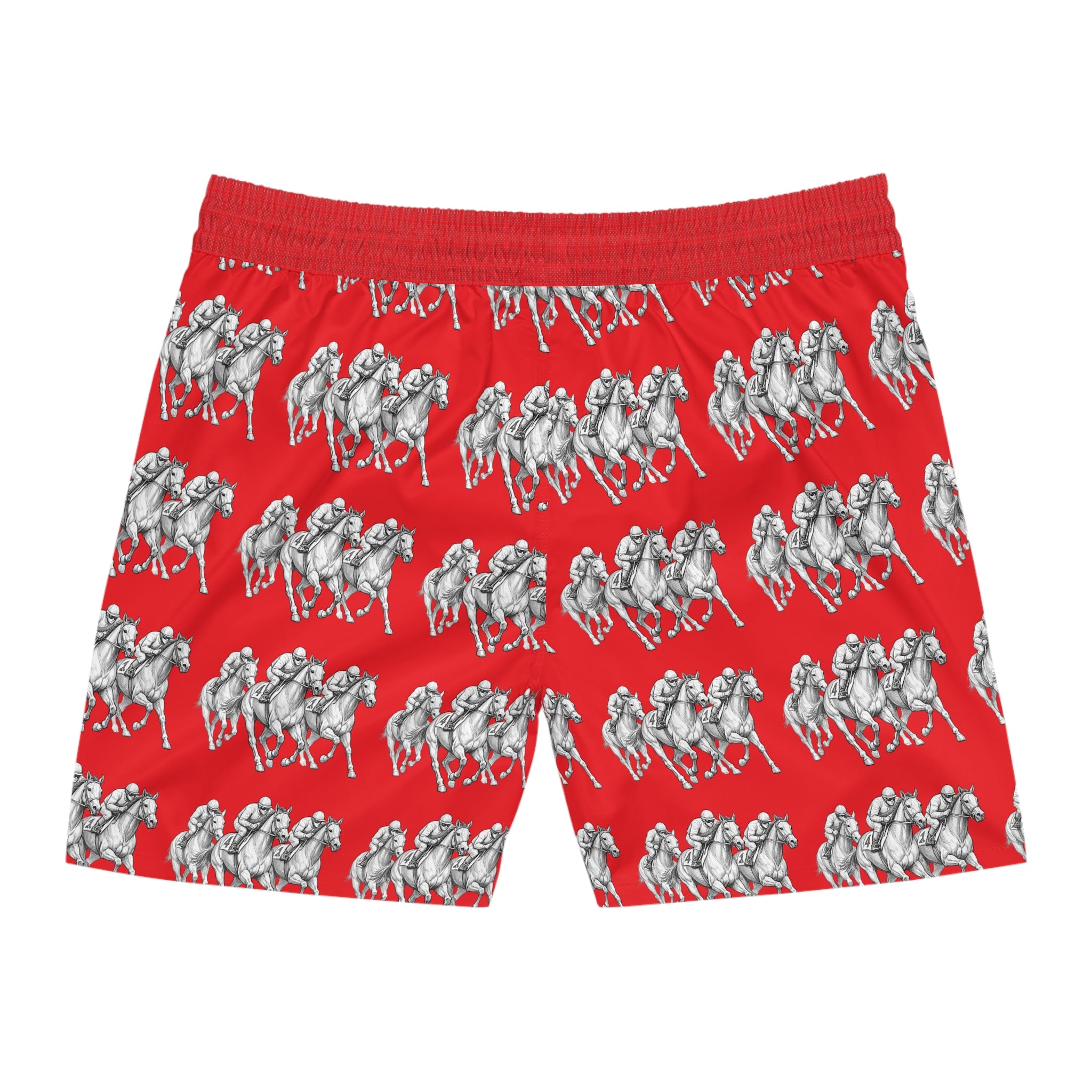 Red horse racing Print Swim Shorts — Men's Mid-Length Beach Trunks