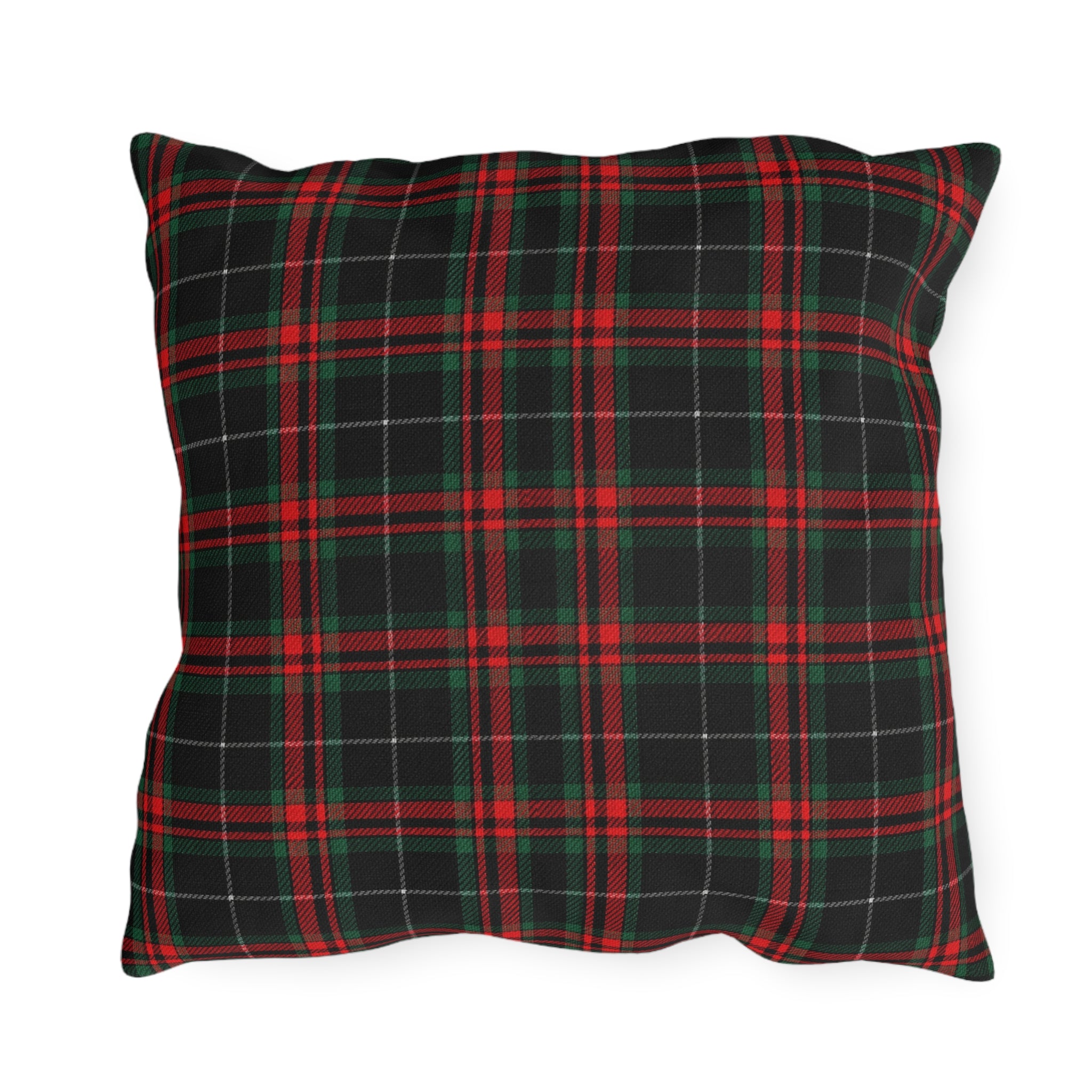White Horse on Red and Black Tartan Outdoor Pillow