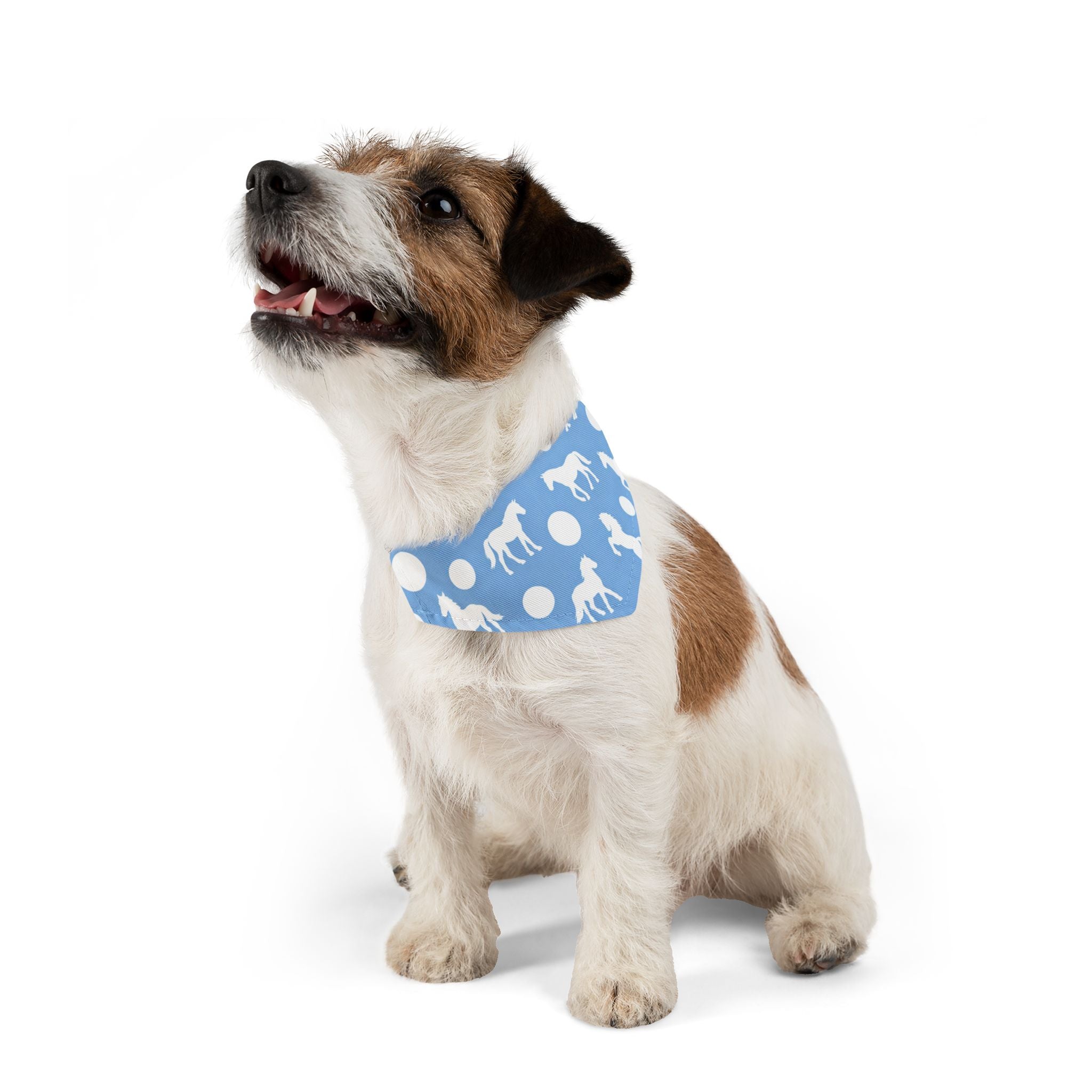 Baby Blue Horse Print Pet Bandana Collar — Cute Equestrian Dog Scarf