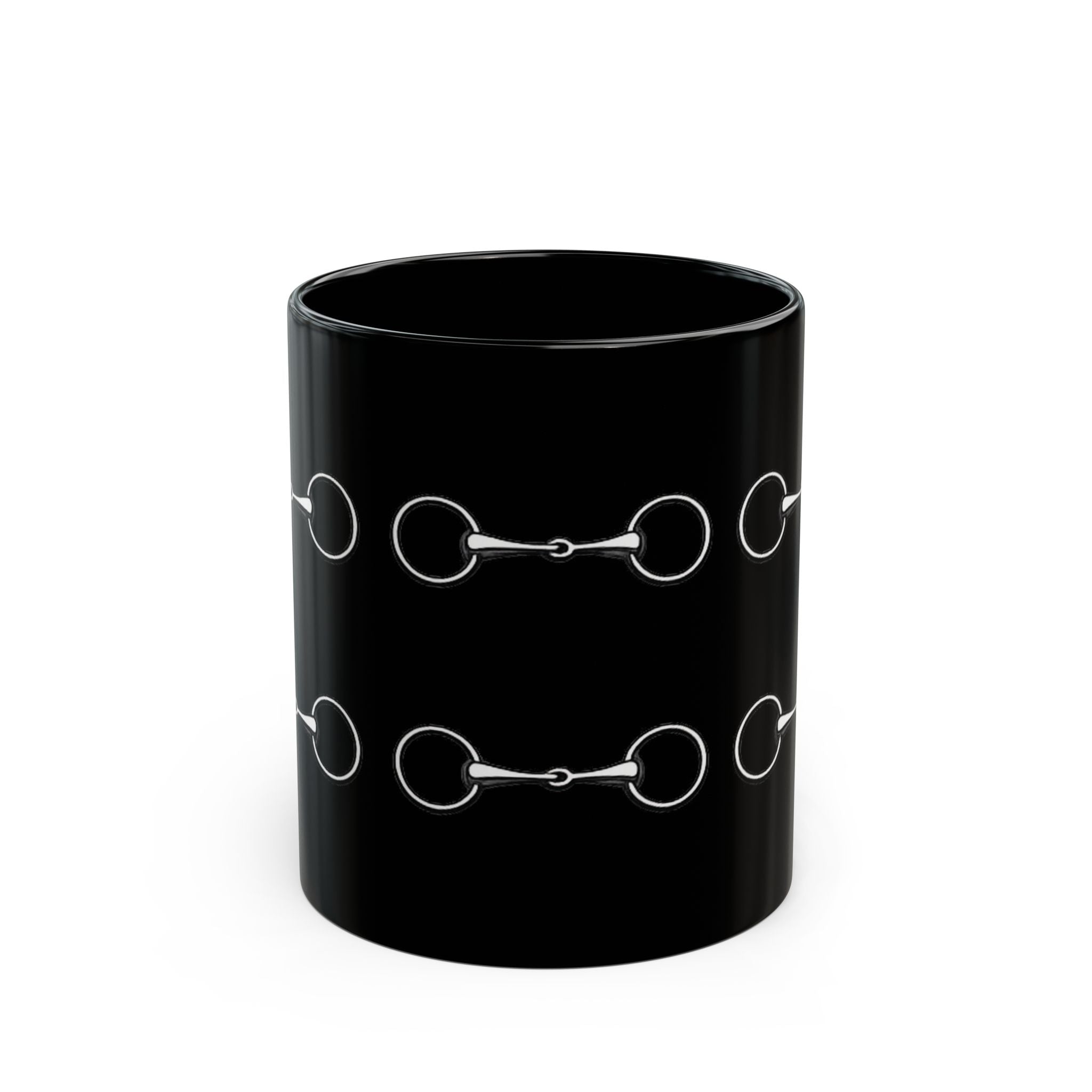 Equestrian Bit Pattern Black Coffee Mug — Horse Rider Gift