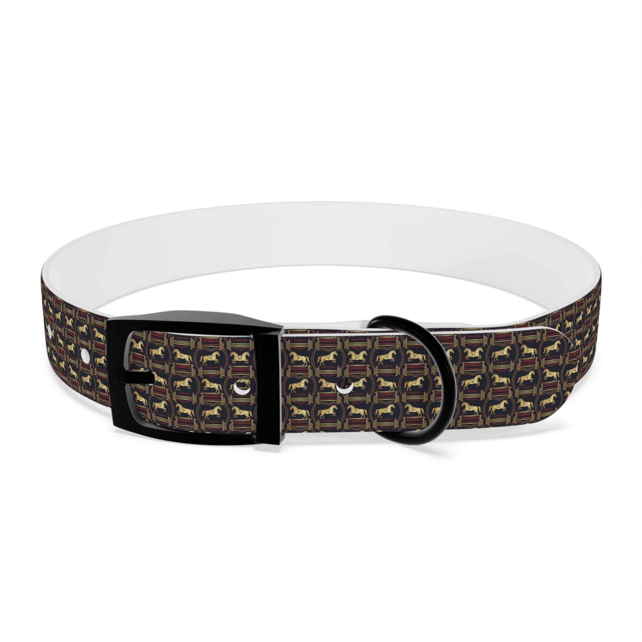 Navy Rich Red and Gold all over Horse Equestrian print dirt and waterproof collar