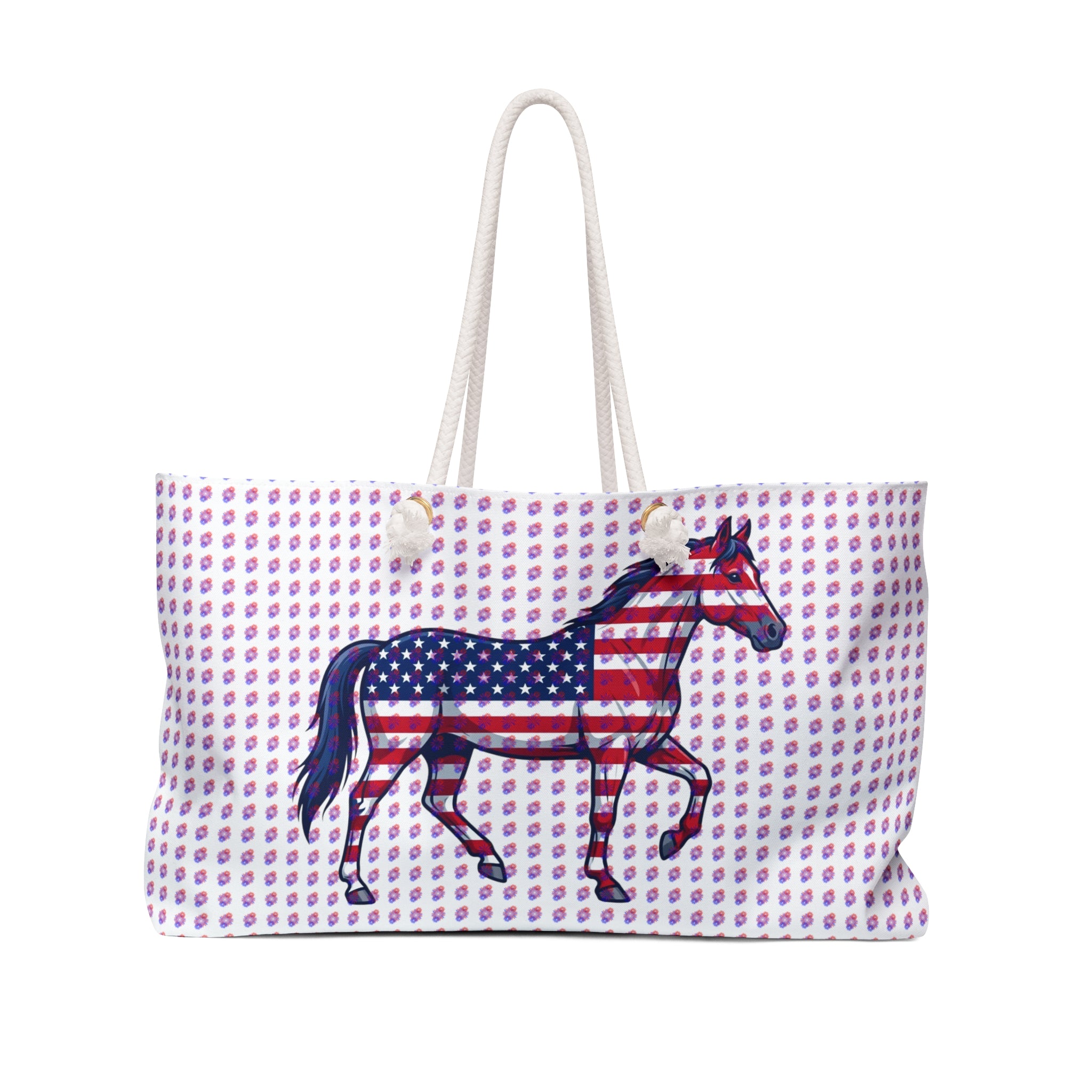 American Flag Horse Weekender Bag — Patriotic Travel Tote for Equestrians & Fourth of July
