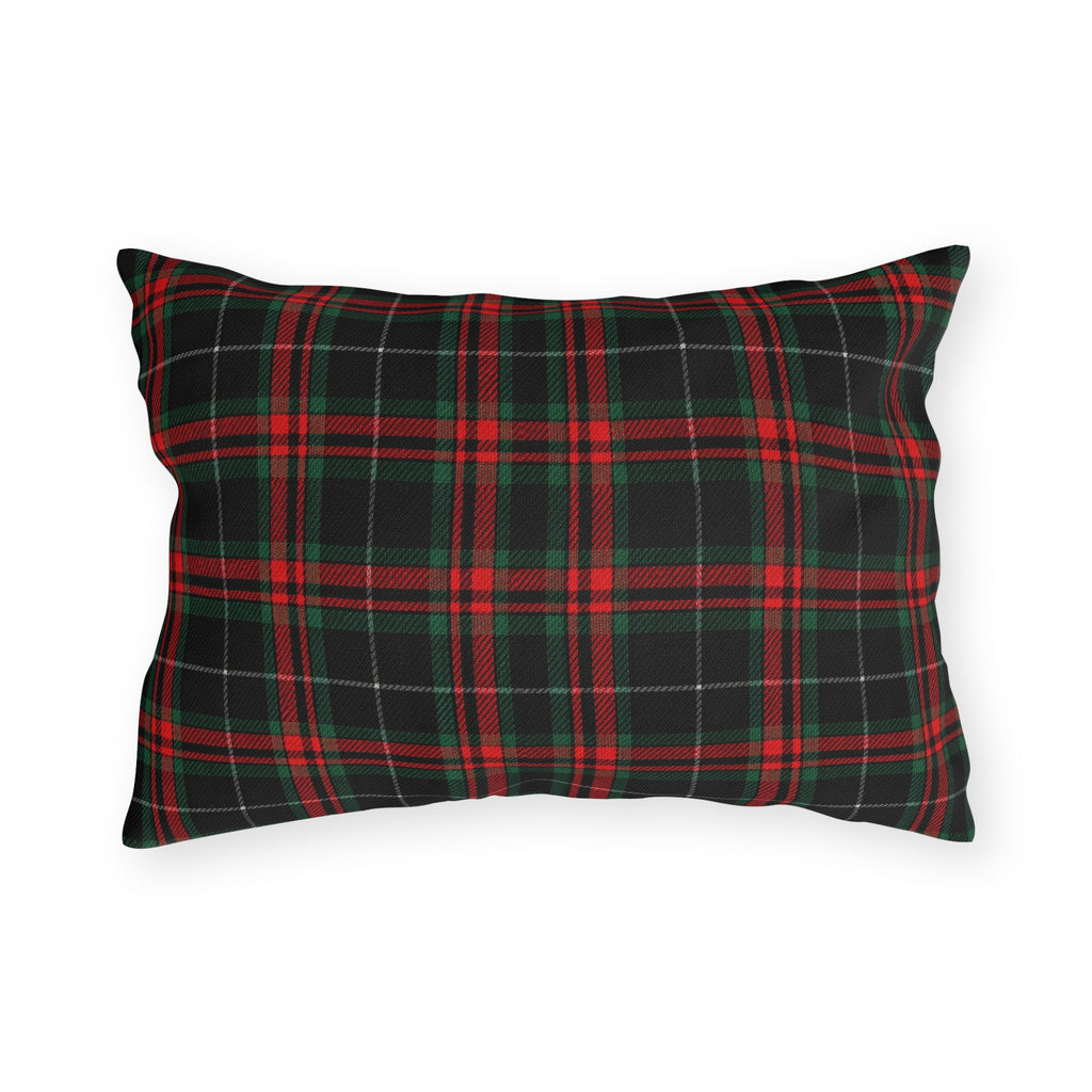 White Horse on Red and Black Tartan Outdoor Pillow